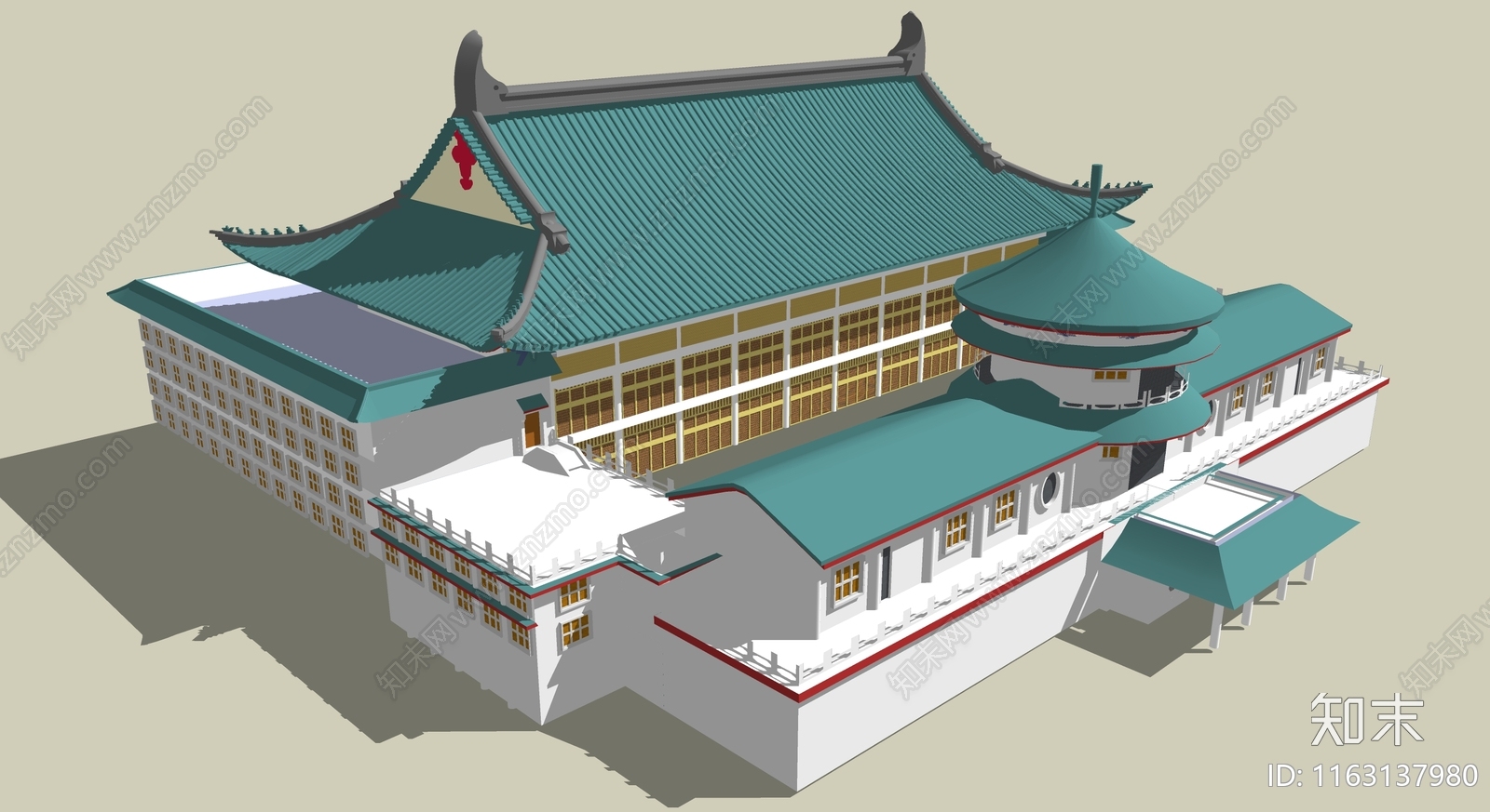 中式寺庙建筑SU模型下载【ID:1163137980】