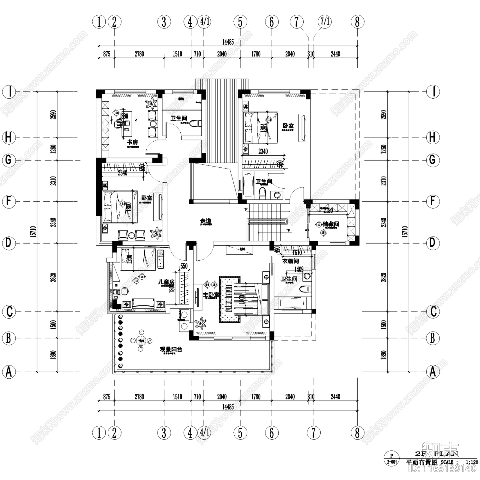 中式景园二层别墅室内家装cad施工图下载【ID:1163139140】