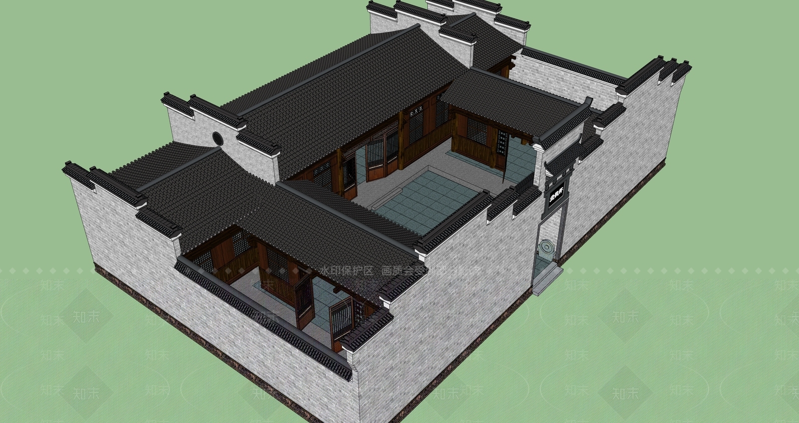 中式四合院SU模型下载【ID:1163139527】