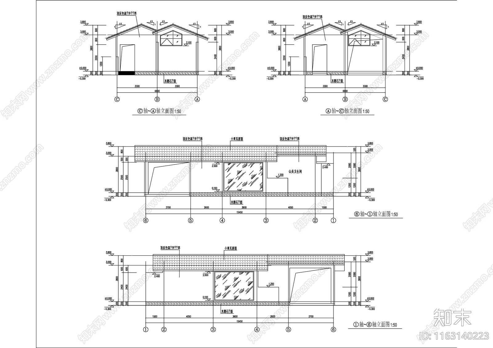 现代新中式公厕cad施工图下载【ID:1163140223】