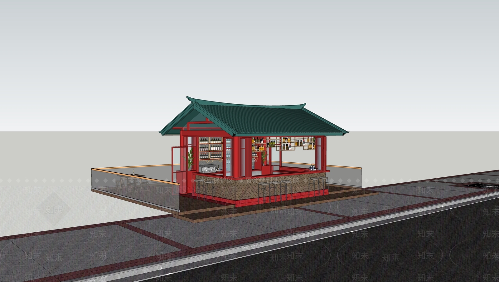 新中式中式廊架SU模型下载【ID:1163146649】