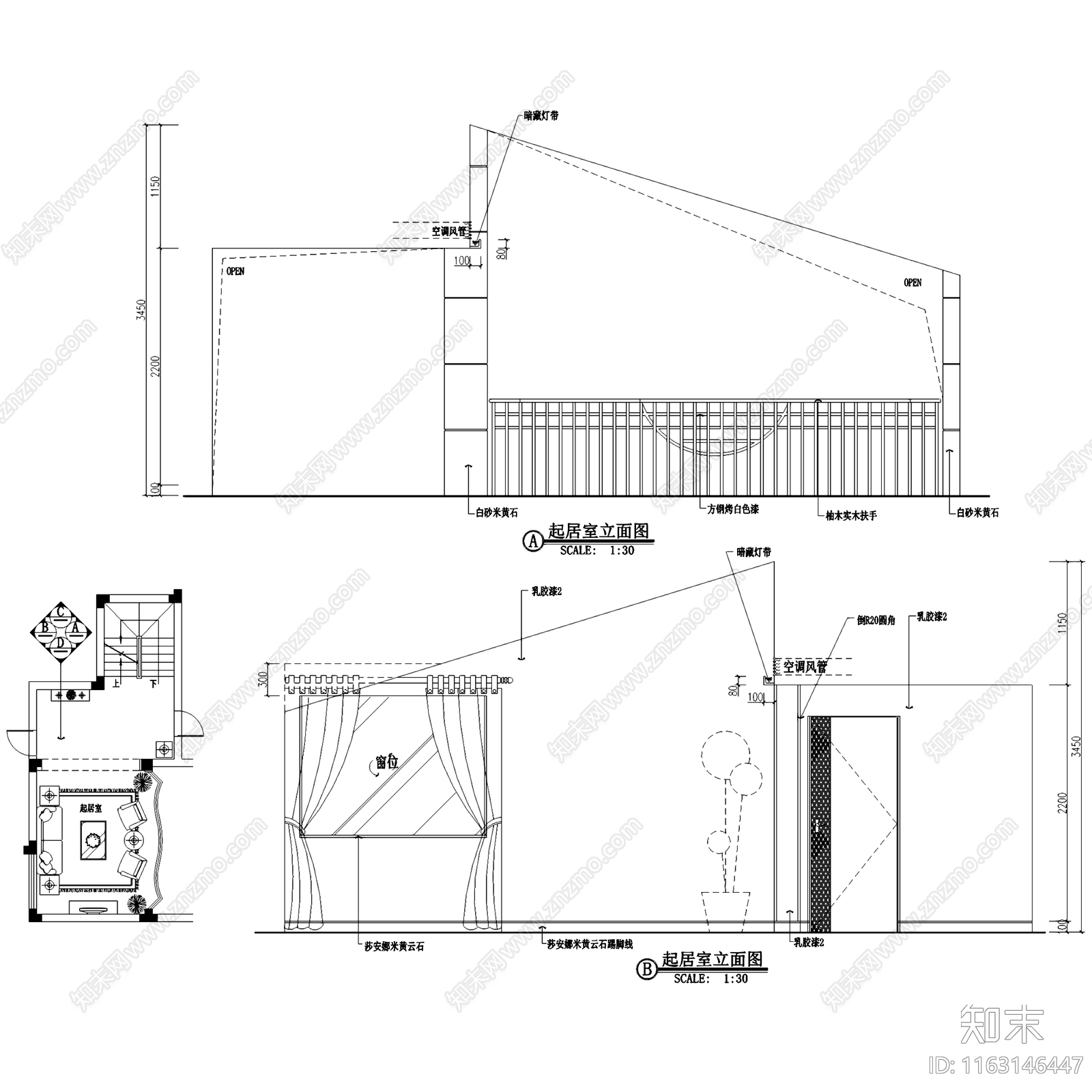 简欧欧式舜苑三层别墅室内家装cad施工图下载【ID:1163146447】