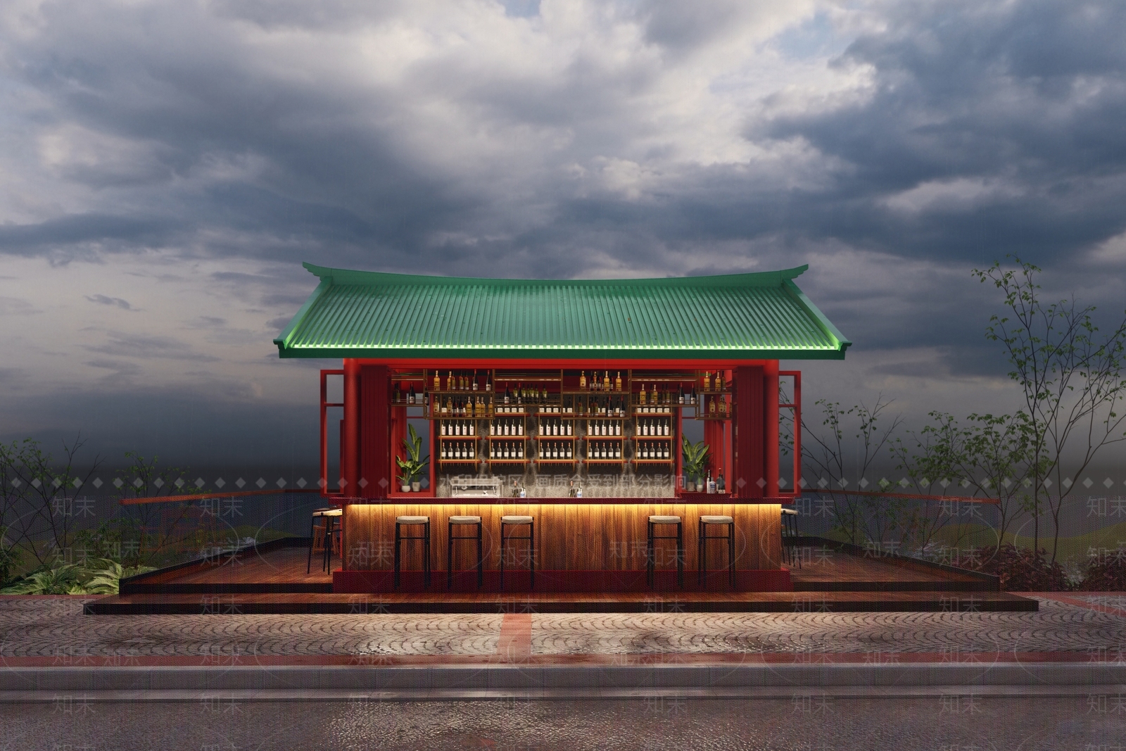 新中式中式廊架SU模型下载【ID:1163146649】