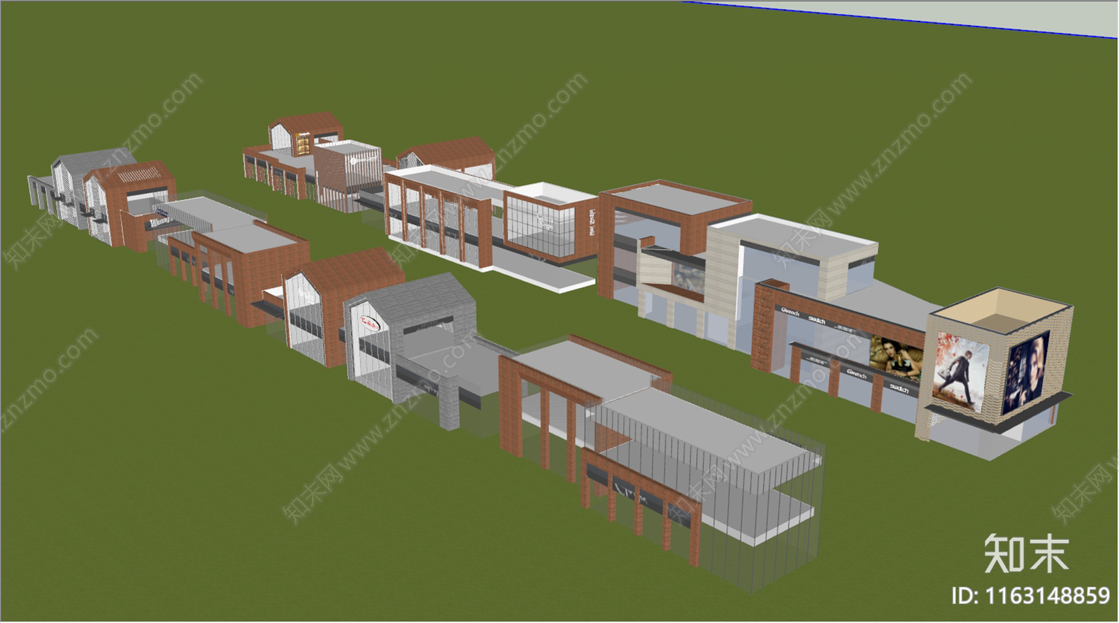 现代新中式商业街SU模型下载【ID:1163148859】