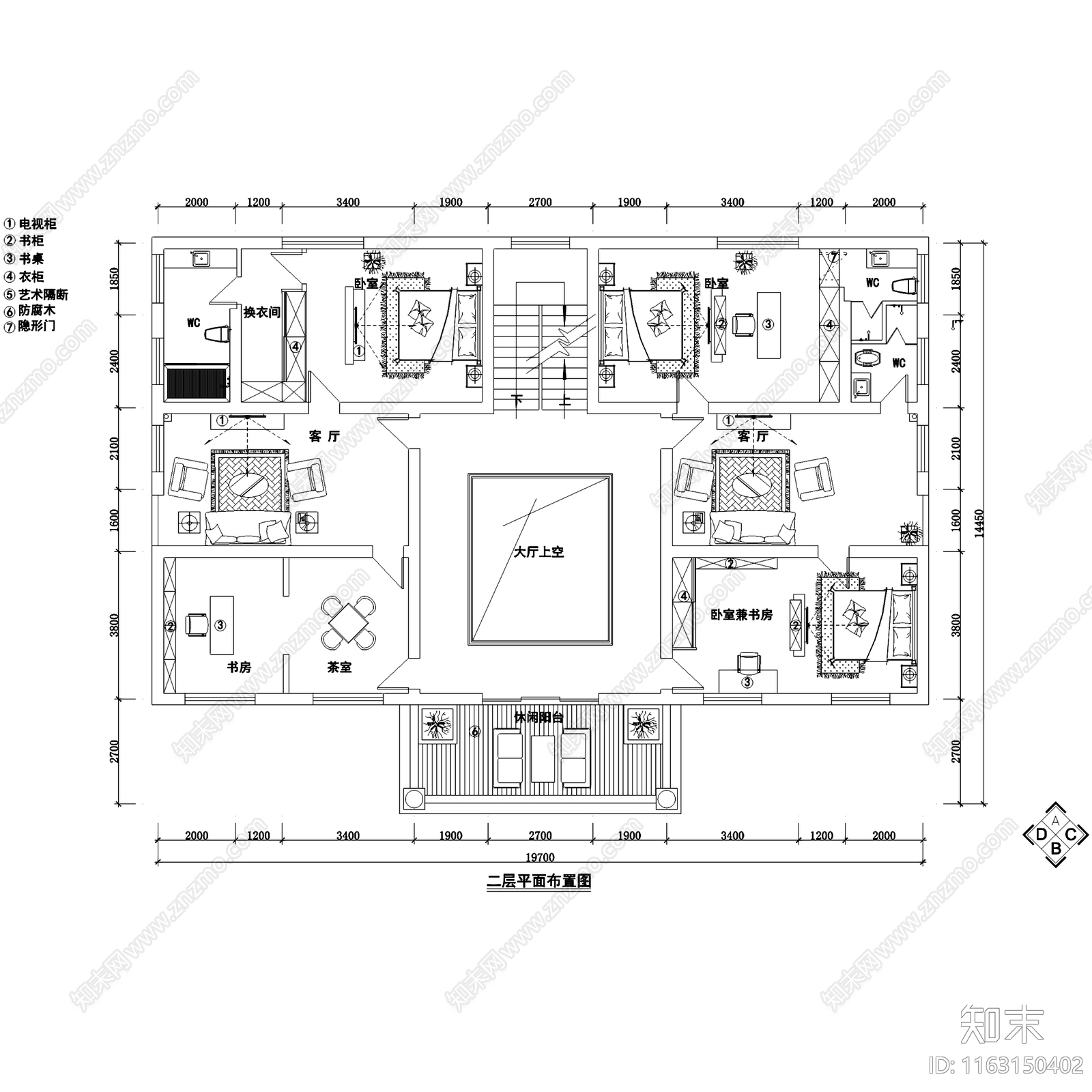 美式田园风三层自建别墅室内家装cad施工图下载【ID:1163150402】