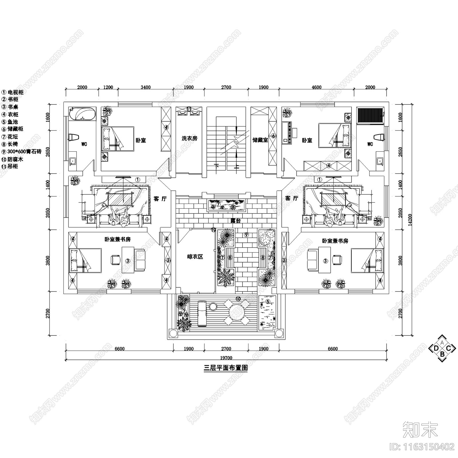 美式田园风三层自建别墅室内家装cad施工图下载【ID:1163150402】