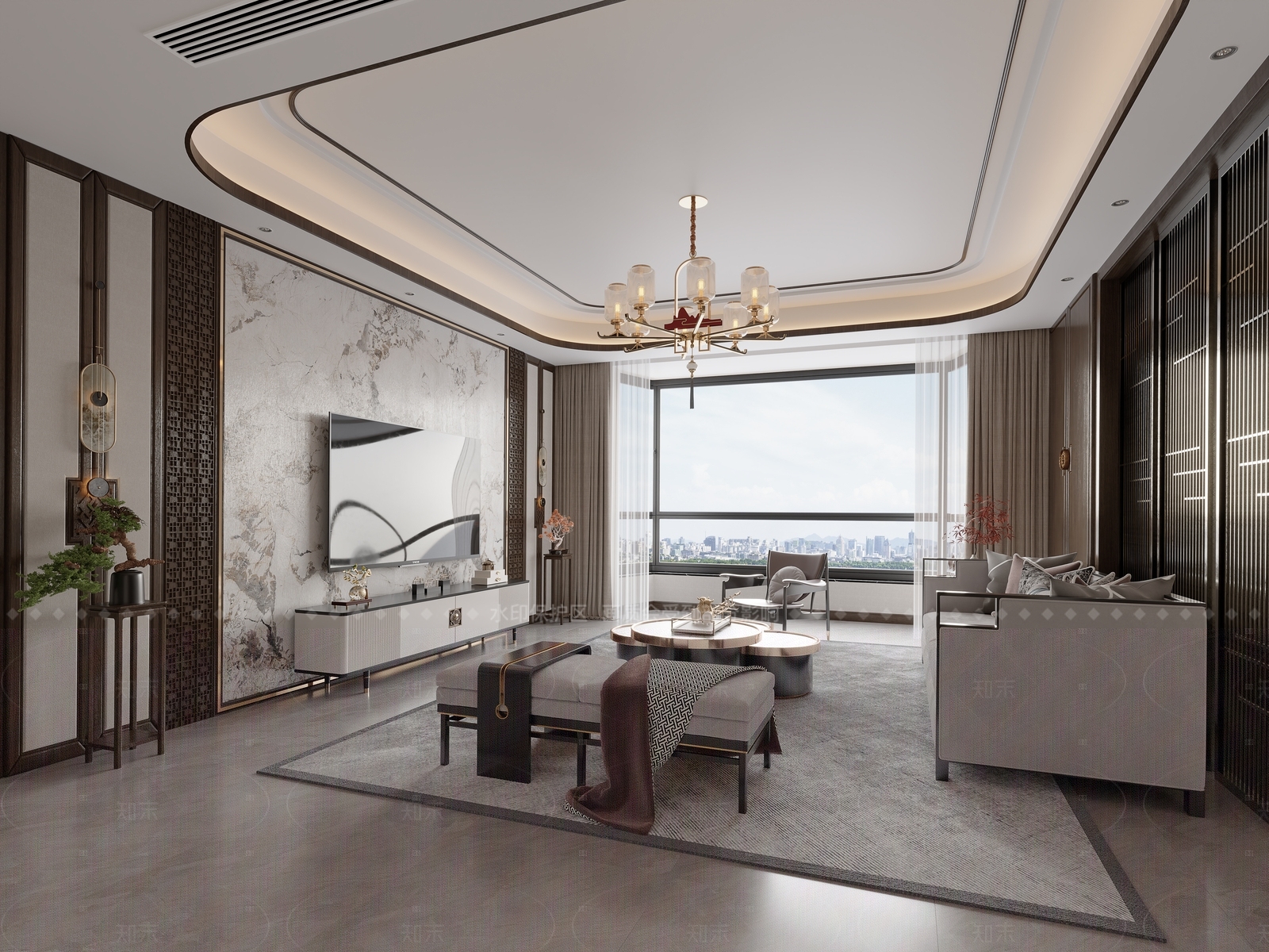 新中式会议室3D模型下载【ID:1214455612】