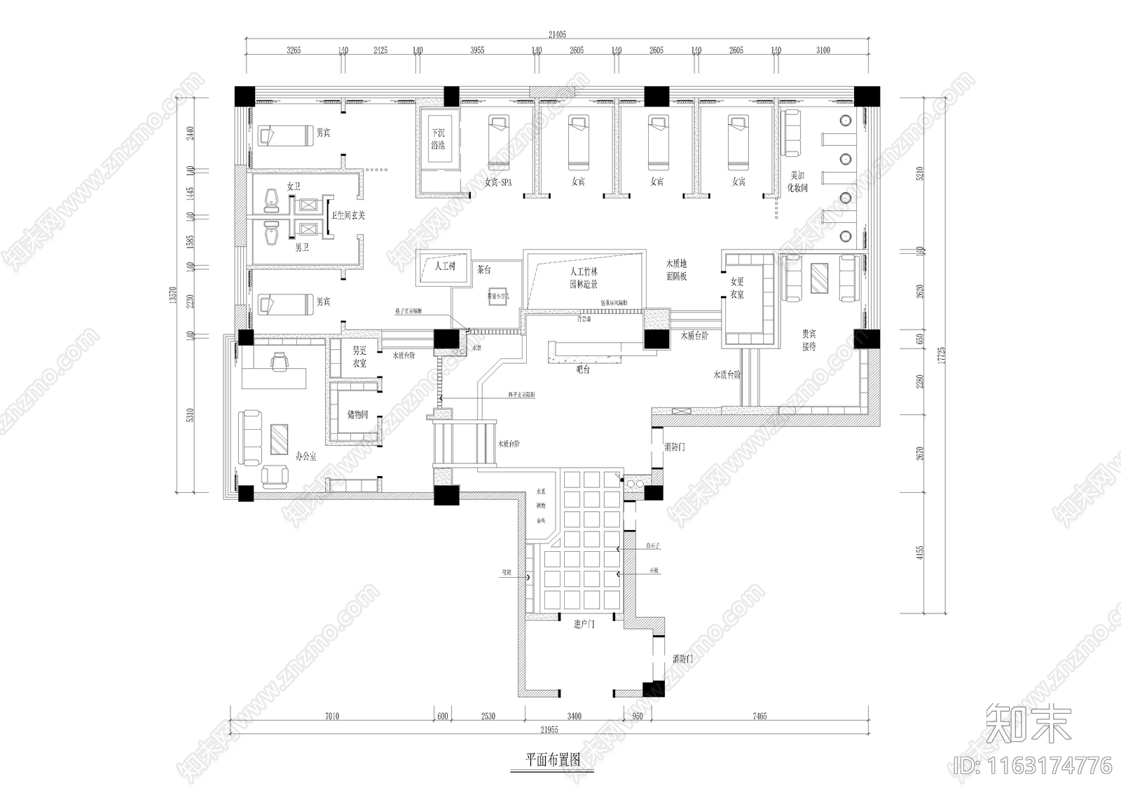 现代新中式美容院cad施工图下载【ID:1163174776】