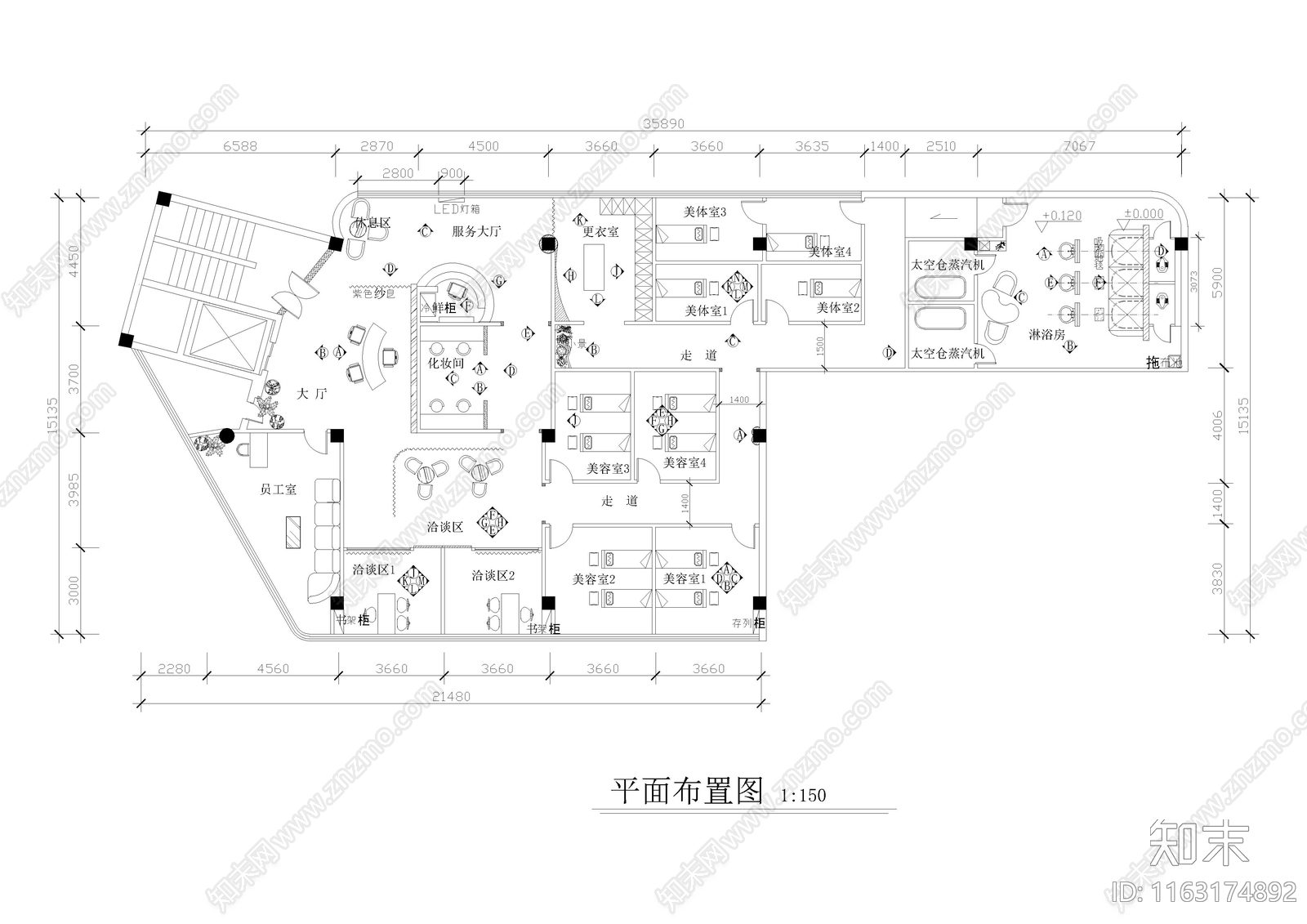 现代美容院cad施工图下载【ID:1163174892】