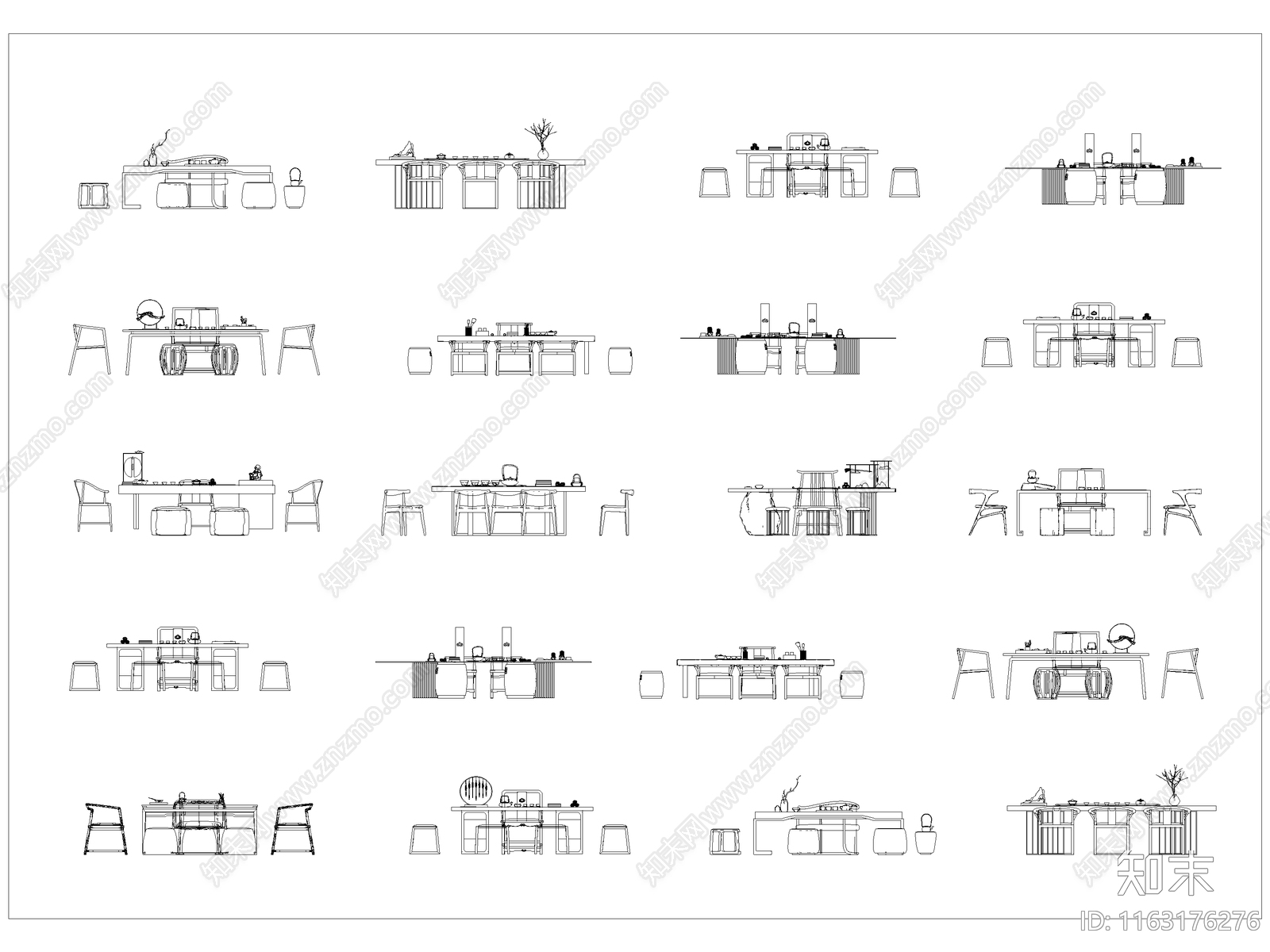 新中式桌椅施工图下载【ID:1163176276】