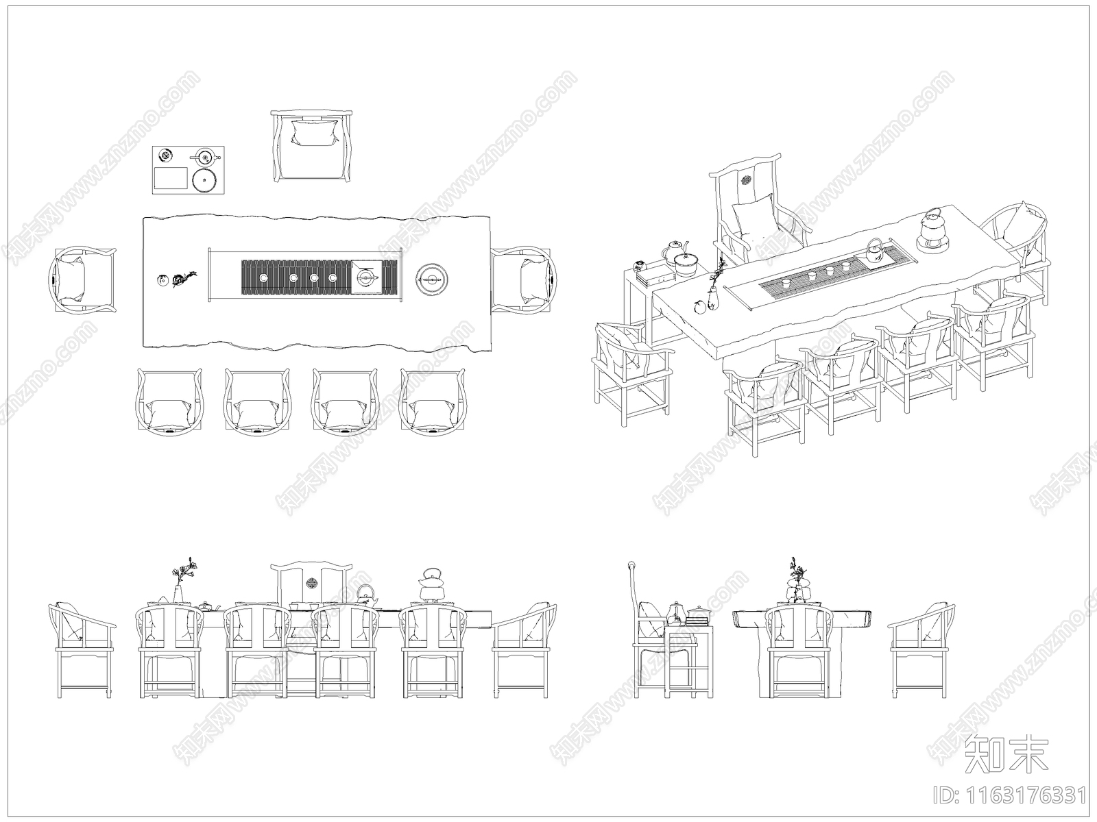 新中式桌椅施工图下载【ID:1163176331】