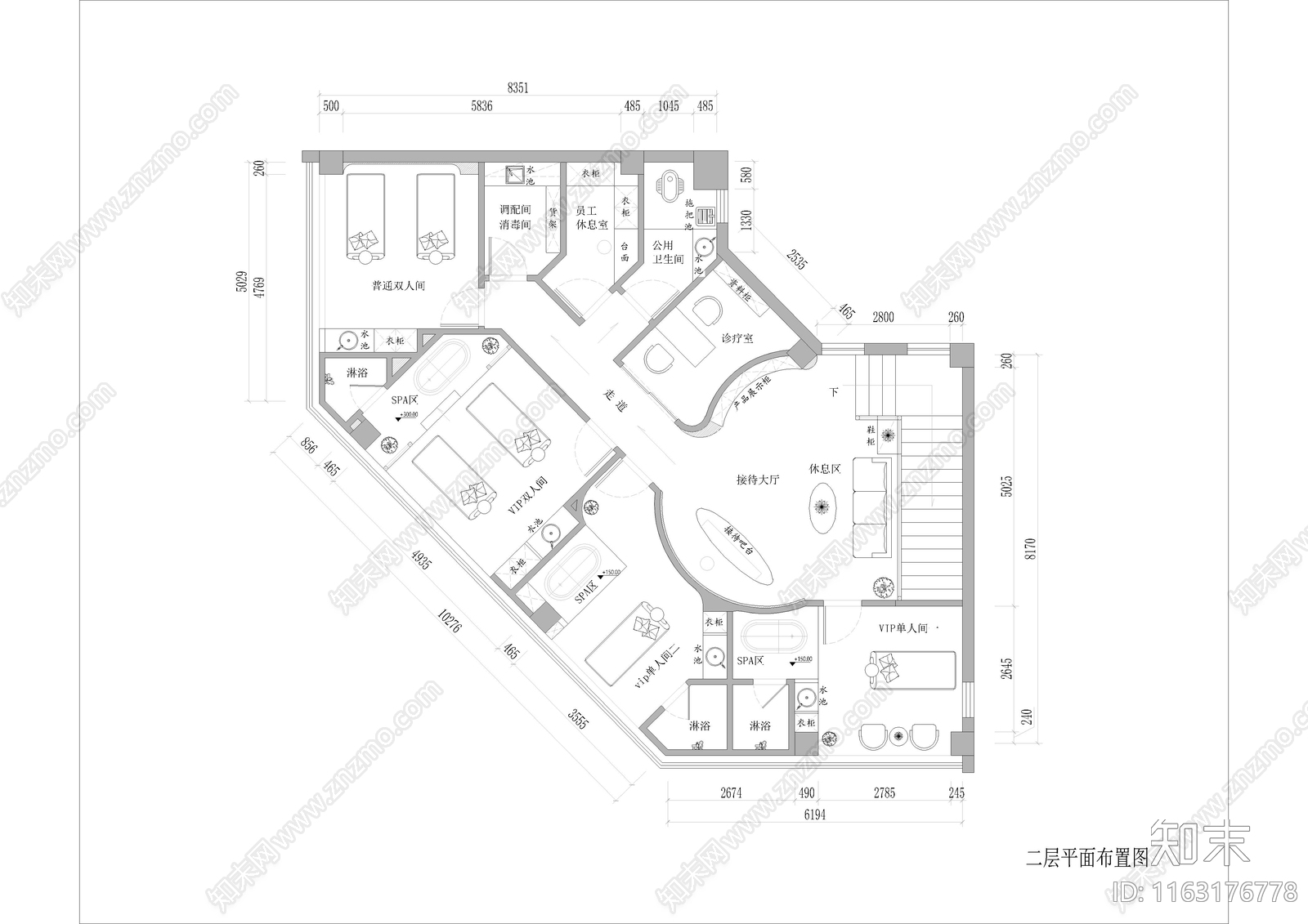 现代美容院cad施工图下载【ID:1163176778】