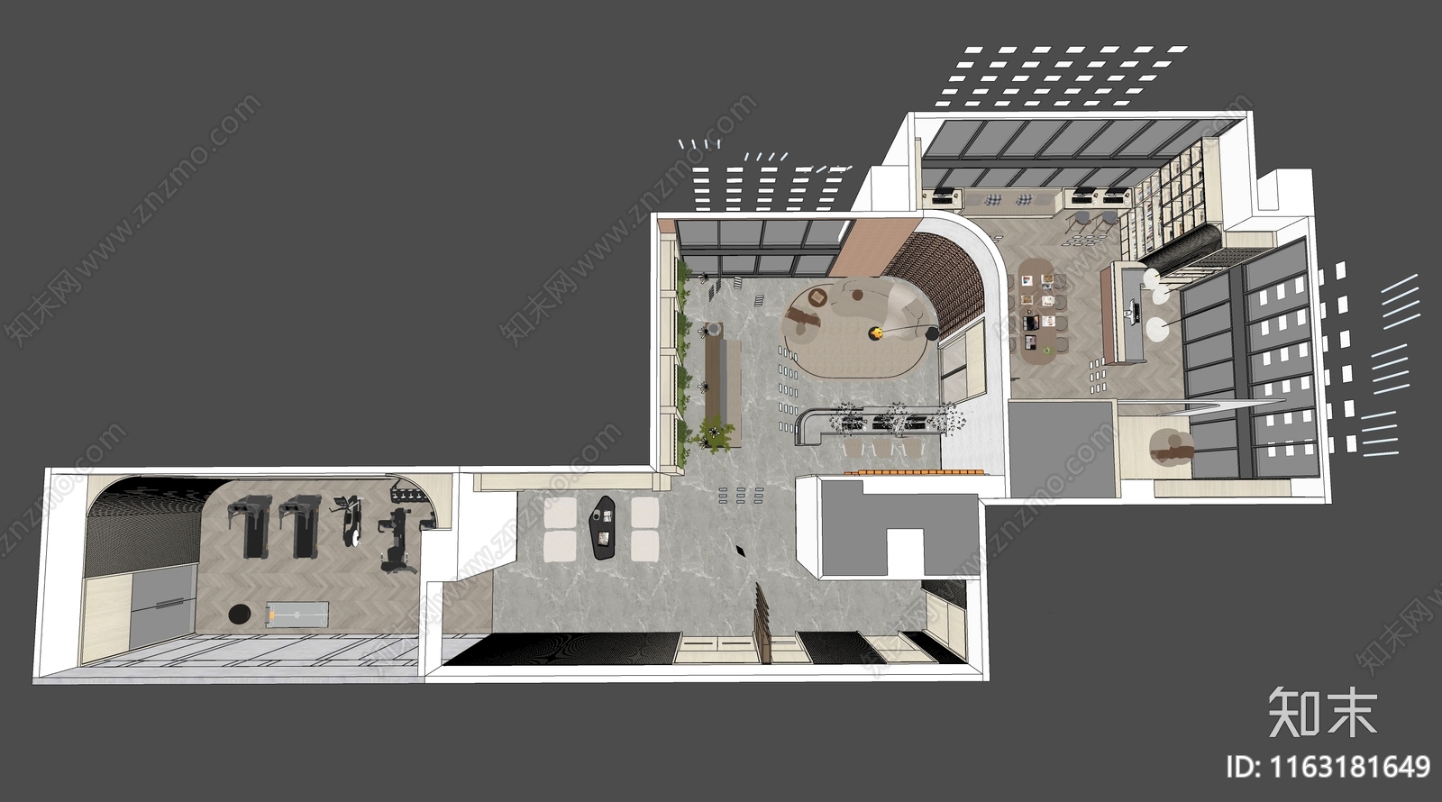 现代原木咖啡厅SU模型下载【ID:1163181649】