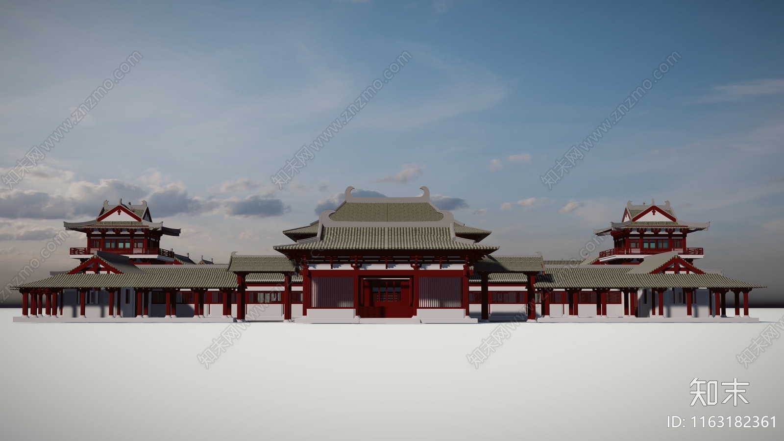 中式复古寺庙建筑SU模型下载【ID:1163182361】