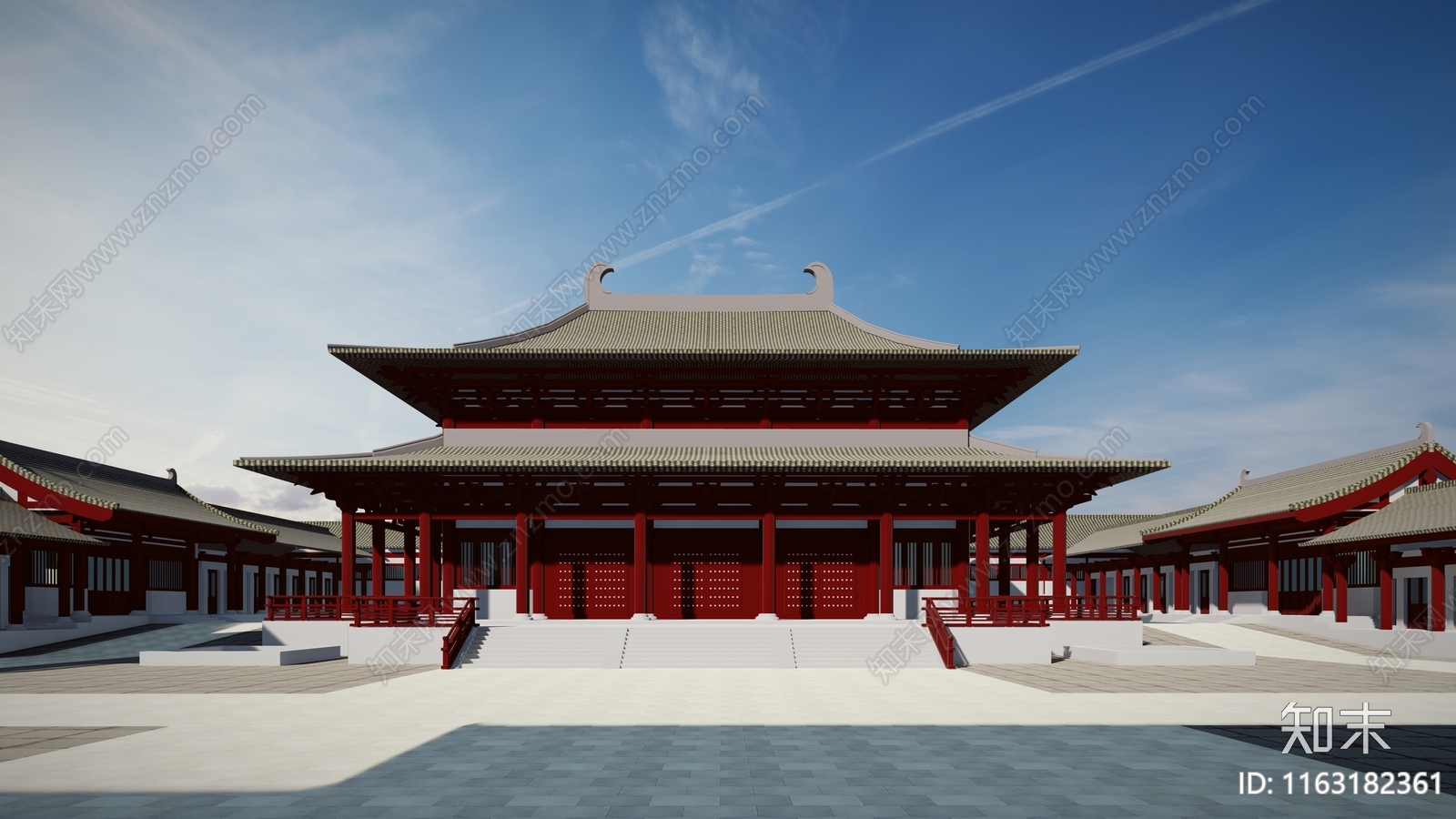 中式复古寺庙建筑SU模型下载【ID:1163182361】