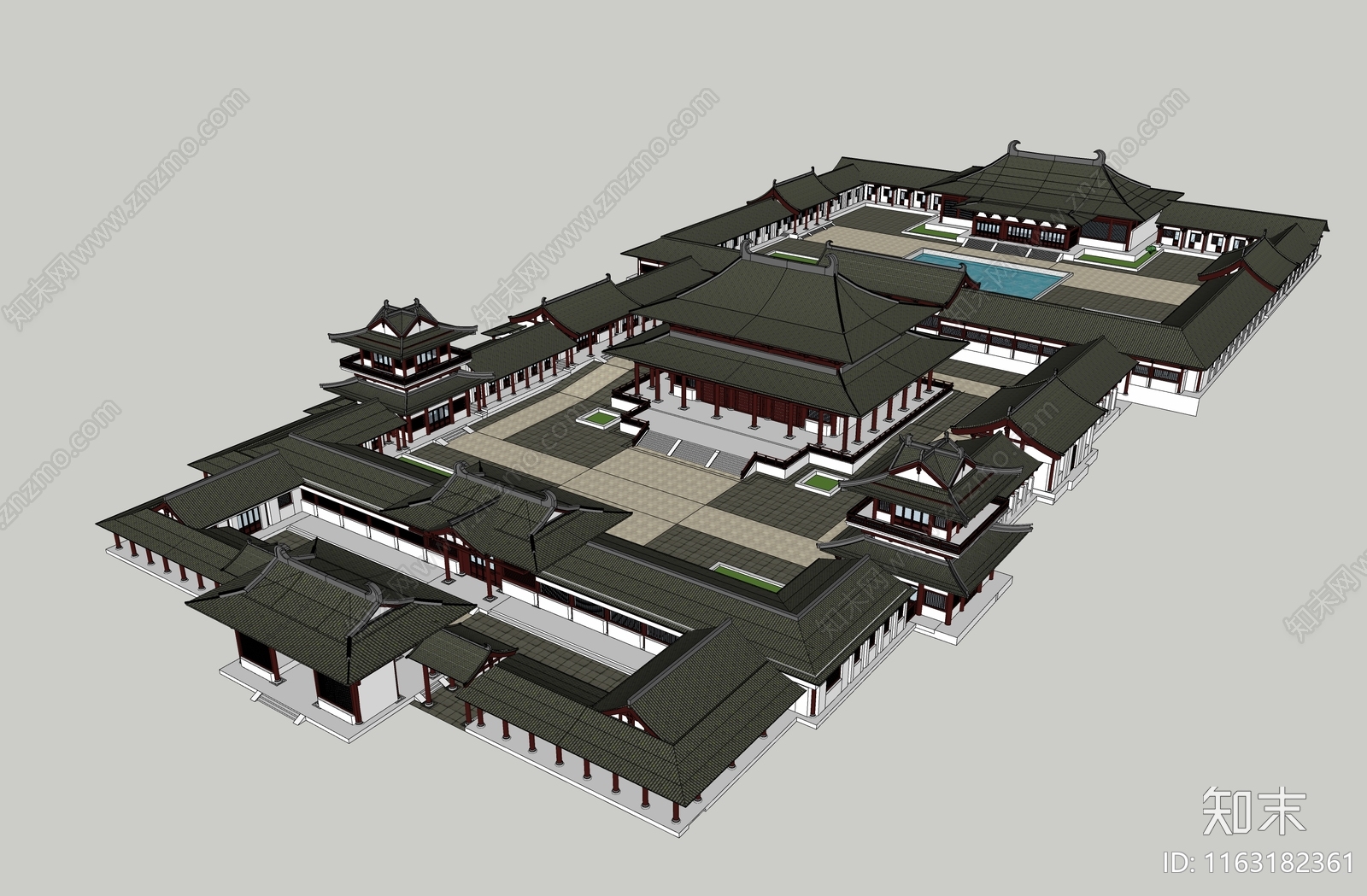 中式复古寺庙建筑SU模型下载【ID:1163182361】