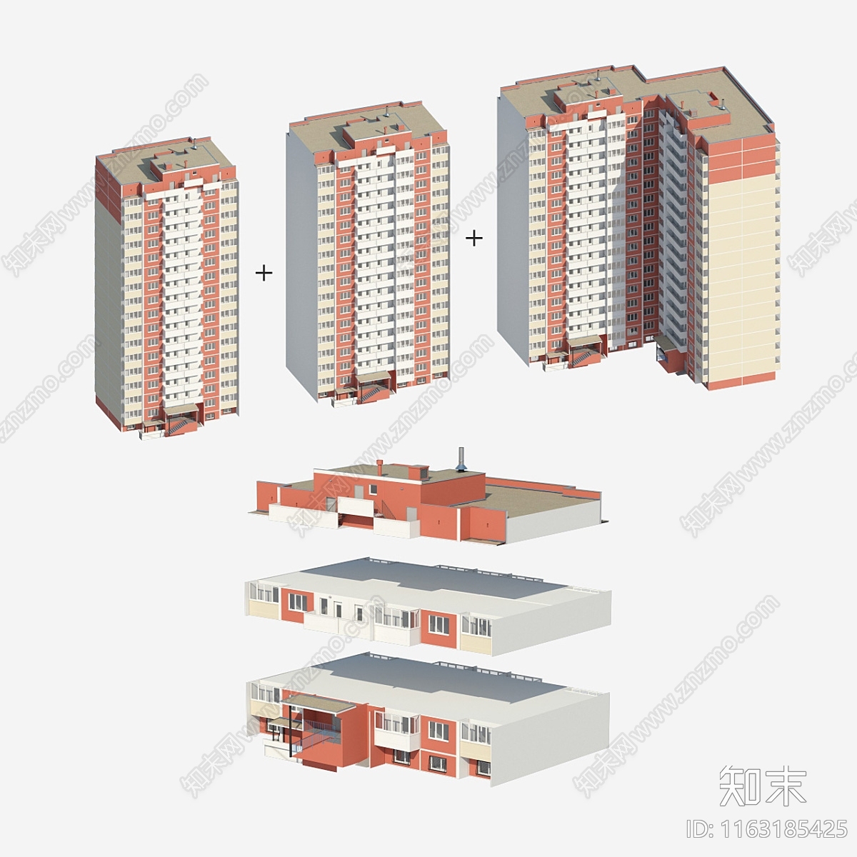 现代简约高层住宅3D模型下载【ID:1163185425】