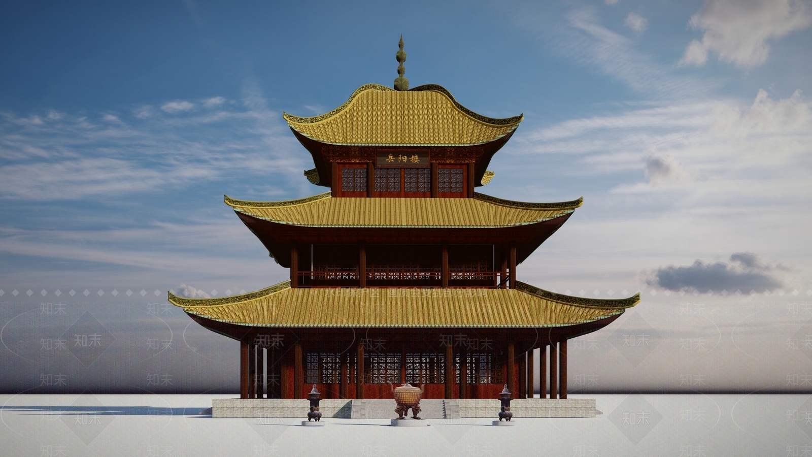 中式复古寺庙建筑SU模型下载【ID:1163189379】