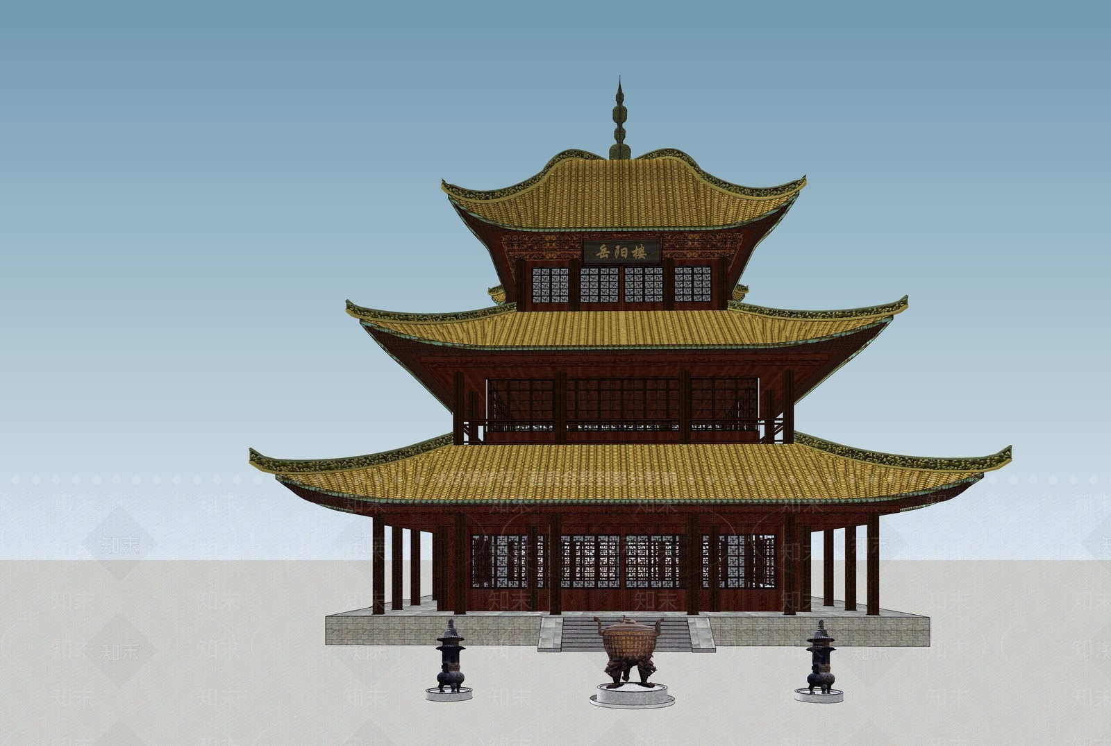 中式复古寺庙建筑SU模型下载【ID:1163189379】