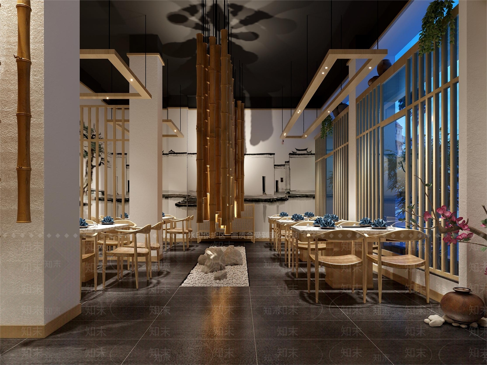 新中式中餐厅3D模型下载【ID:1163189632】