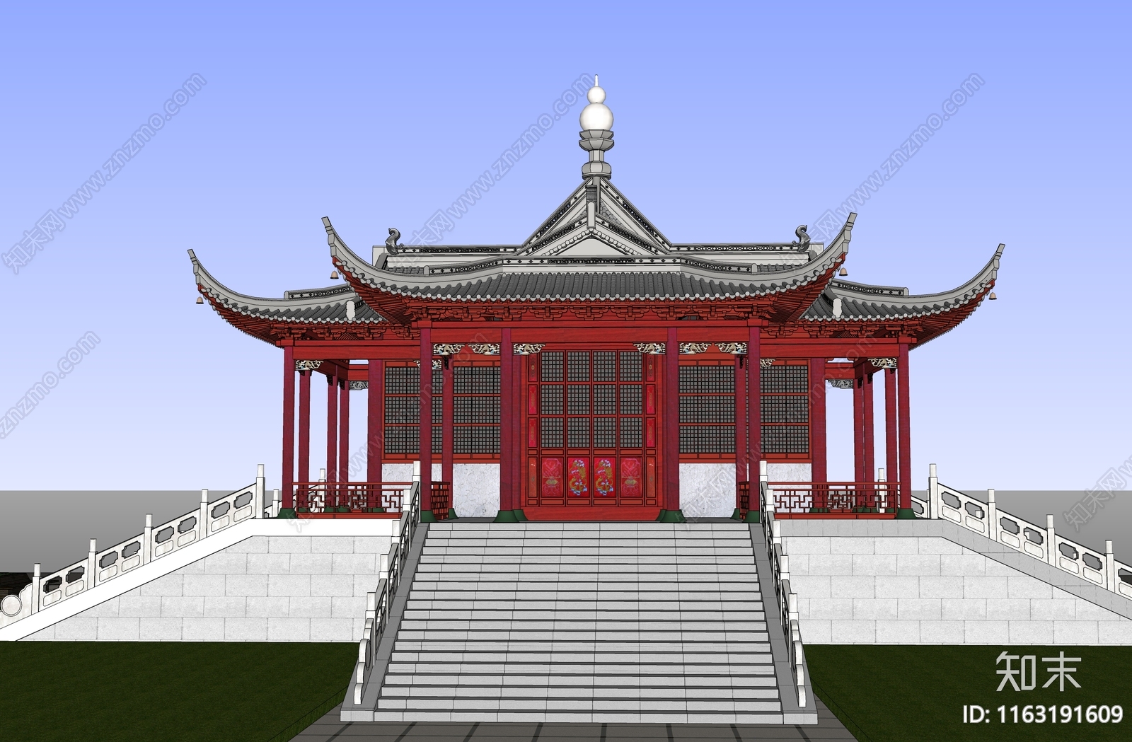 中式复古寺庙建筑SU模型下载【ID:1163191609】