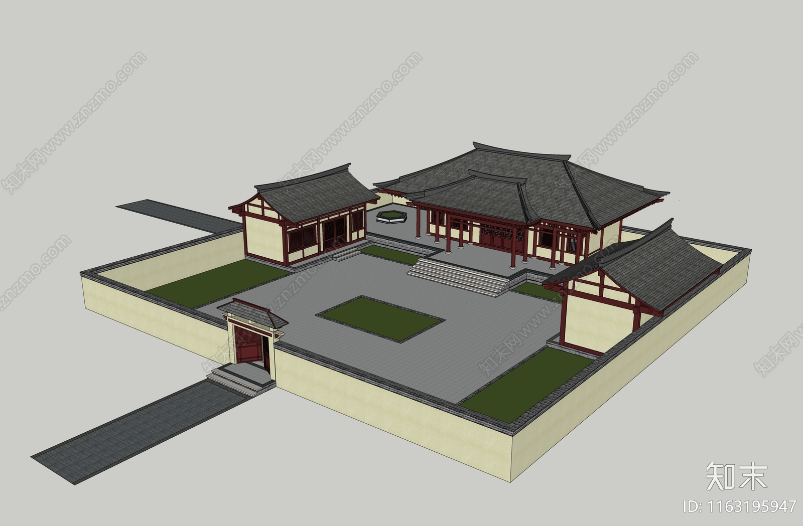中式复古寺庙建筑SU模型下载【ID:1163195947】