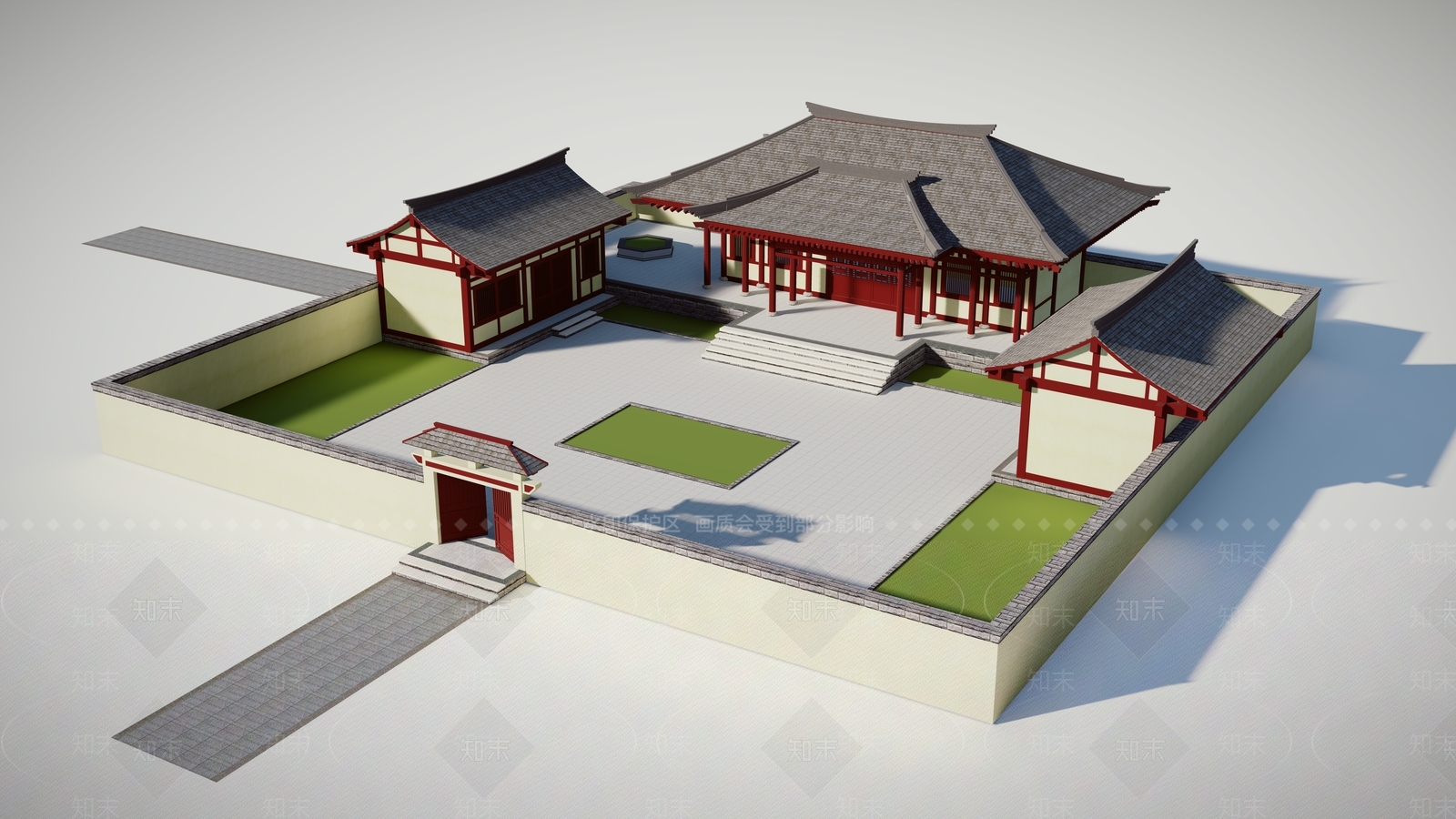 中式复古寺庙建筑SU模型下载【ID:1163195947】