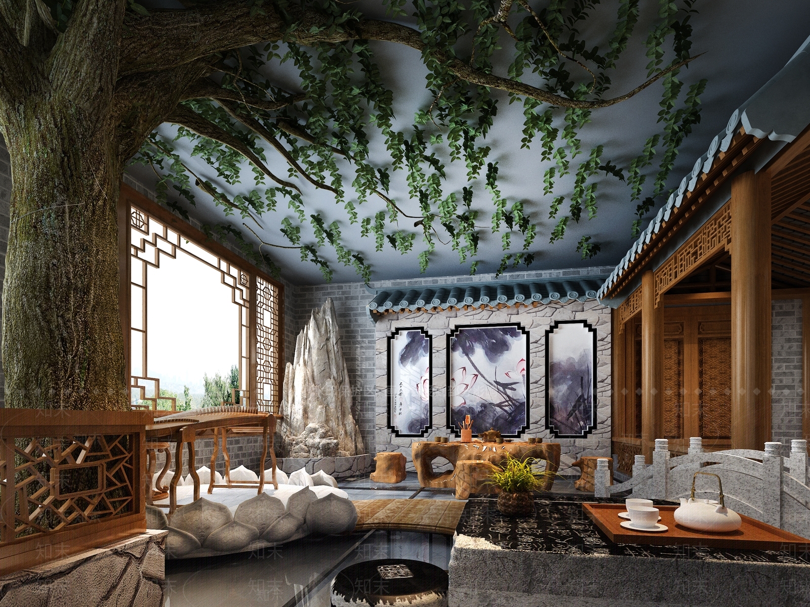 新中式中式茶馆3D模型下载【ID:1163199072】