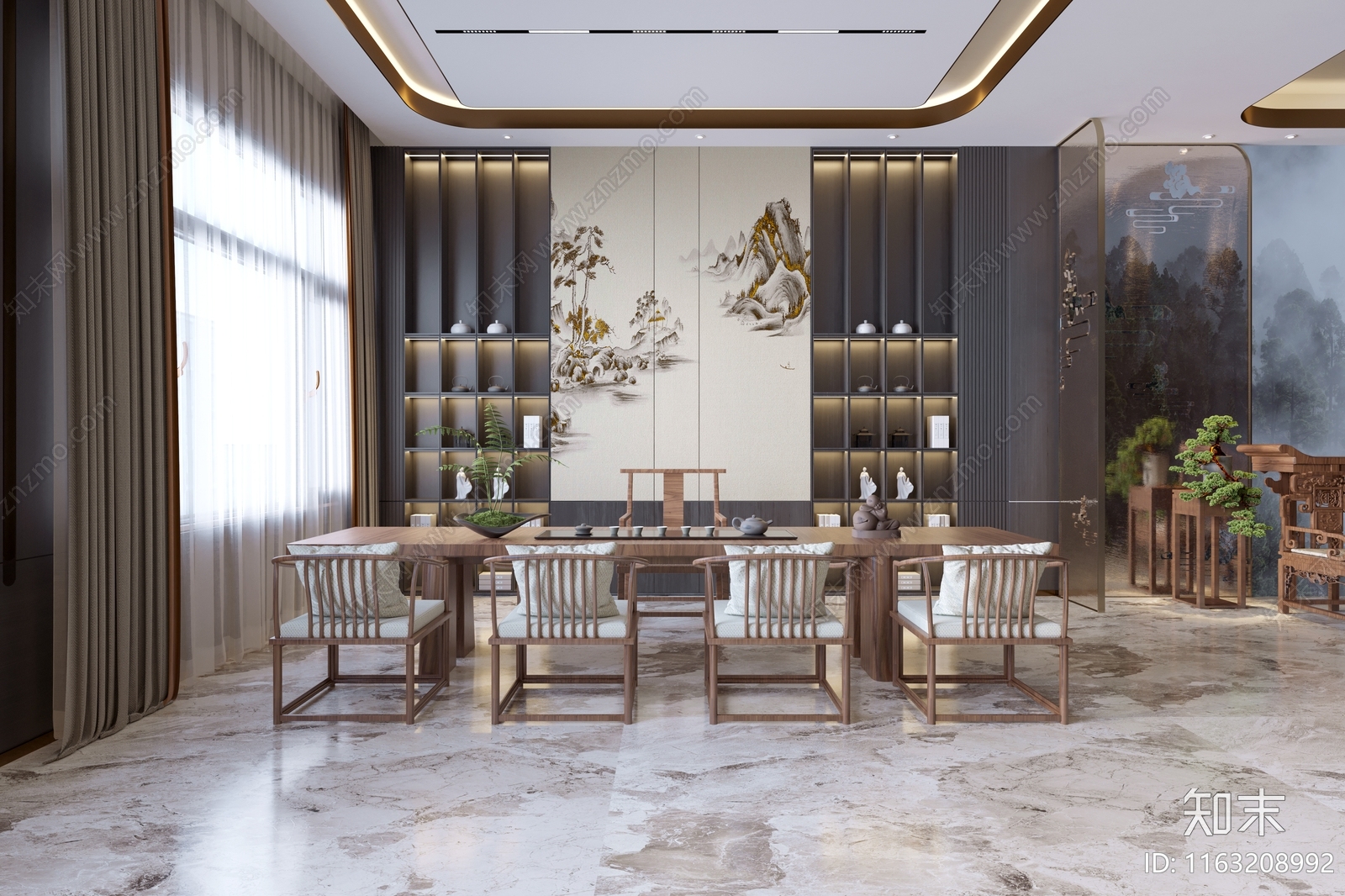 现代新中式接待室3D模型下载【ID:1163208992】