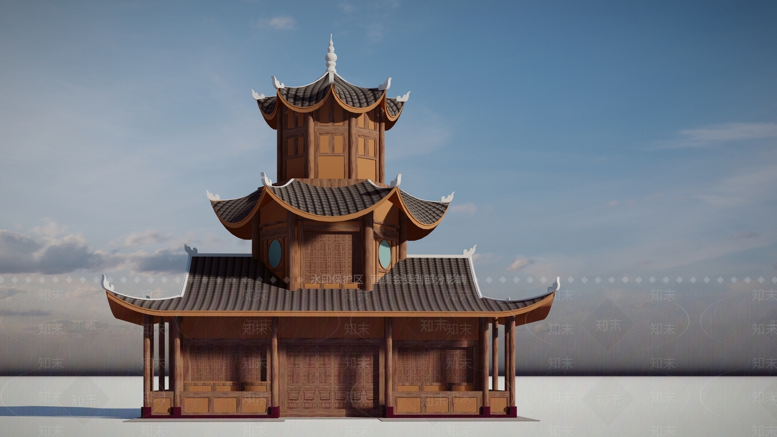 中式复古寺庙建筑SU模型下载【ID:1163218690】