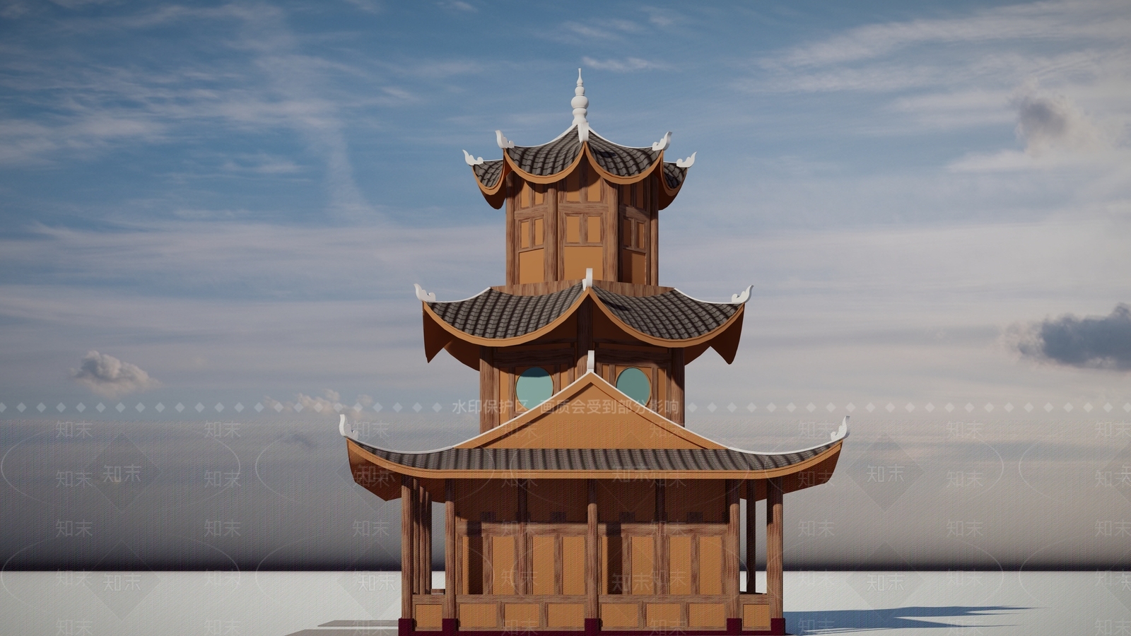 中式复古寺庙建筑SU模型下载【ID:1163218690】