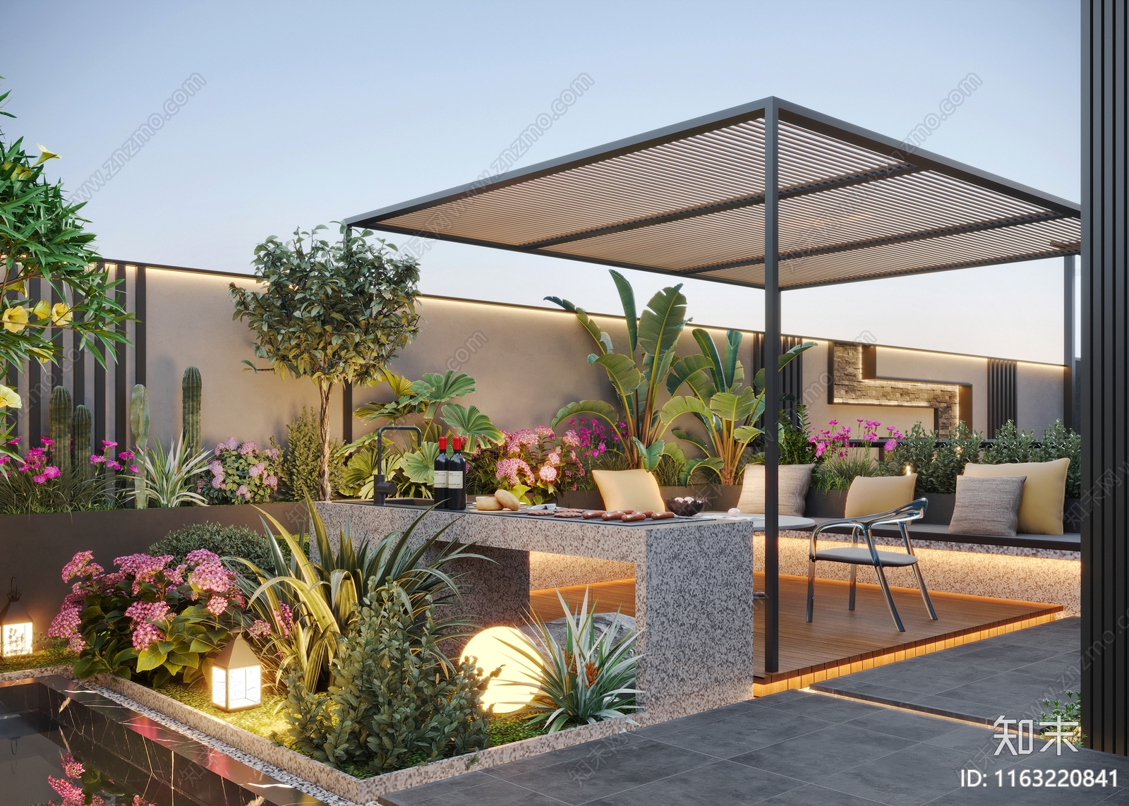 现代新中式阳台3D模型下载【ID:1163220841】