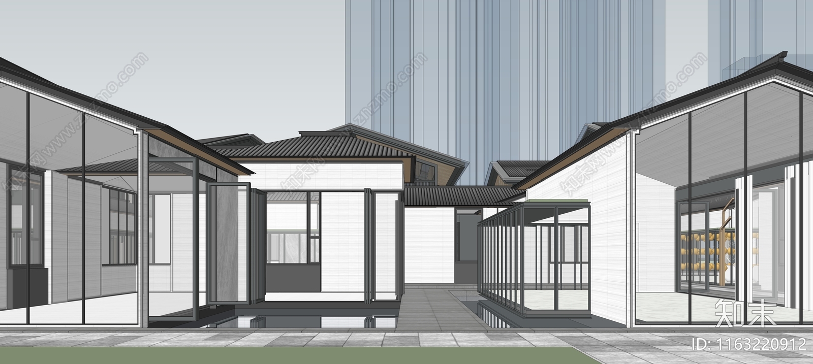 现代新中式商业街SU模型下载【ID:1163220912】