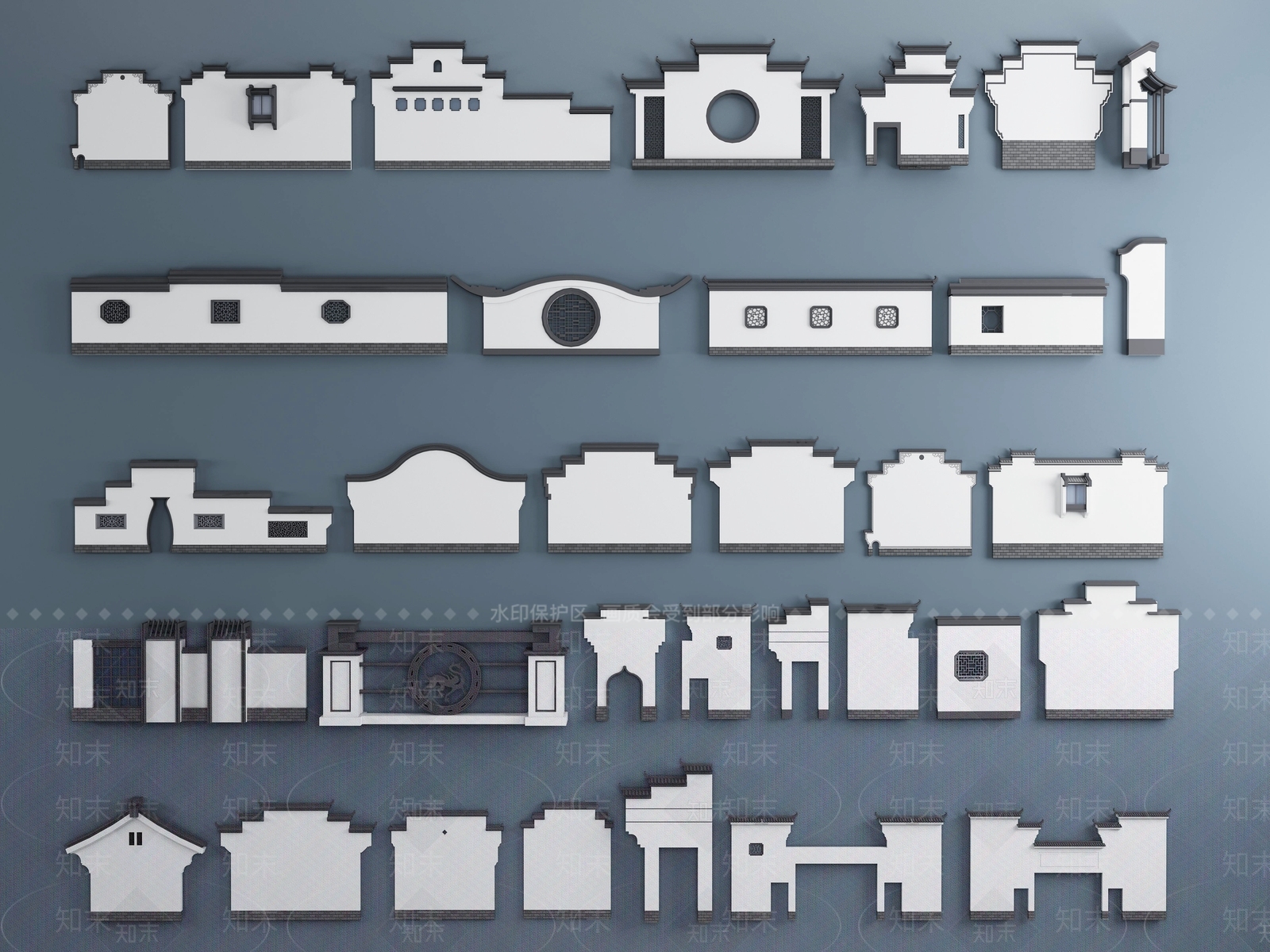 新中式中式围墙3D模型下载【ID:1163224160】