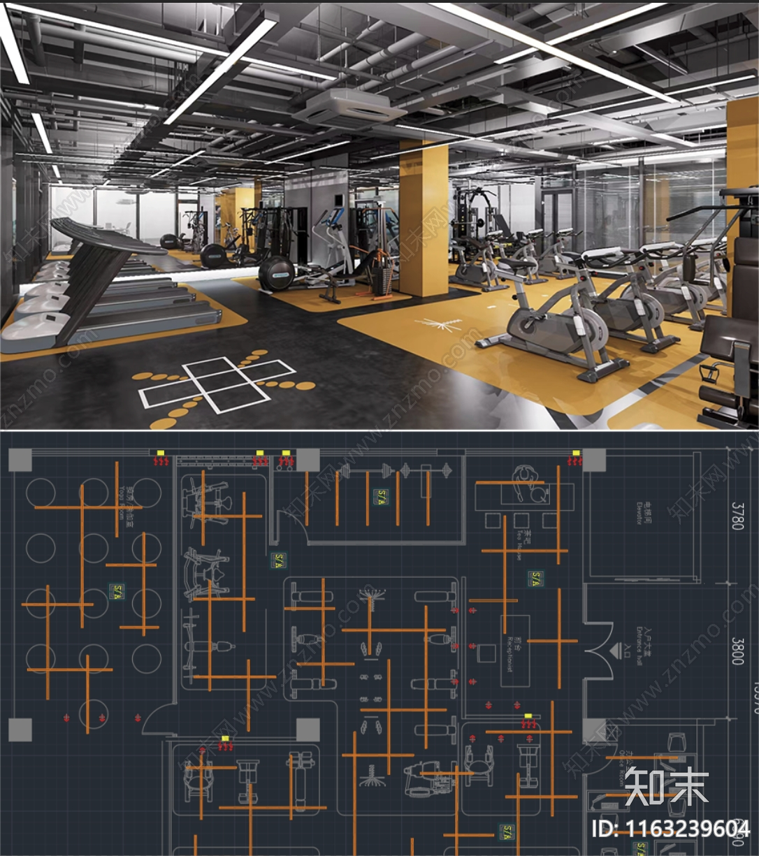 现代健身房施工图下载【ID:1163239604】