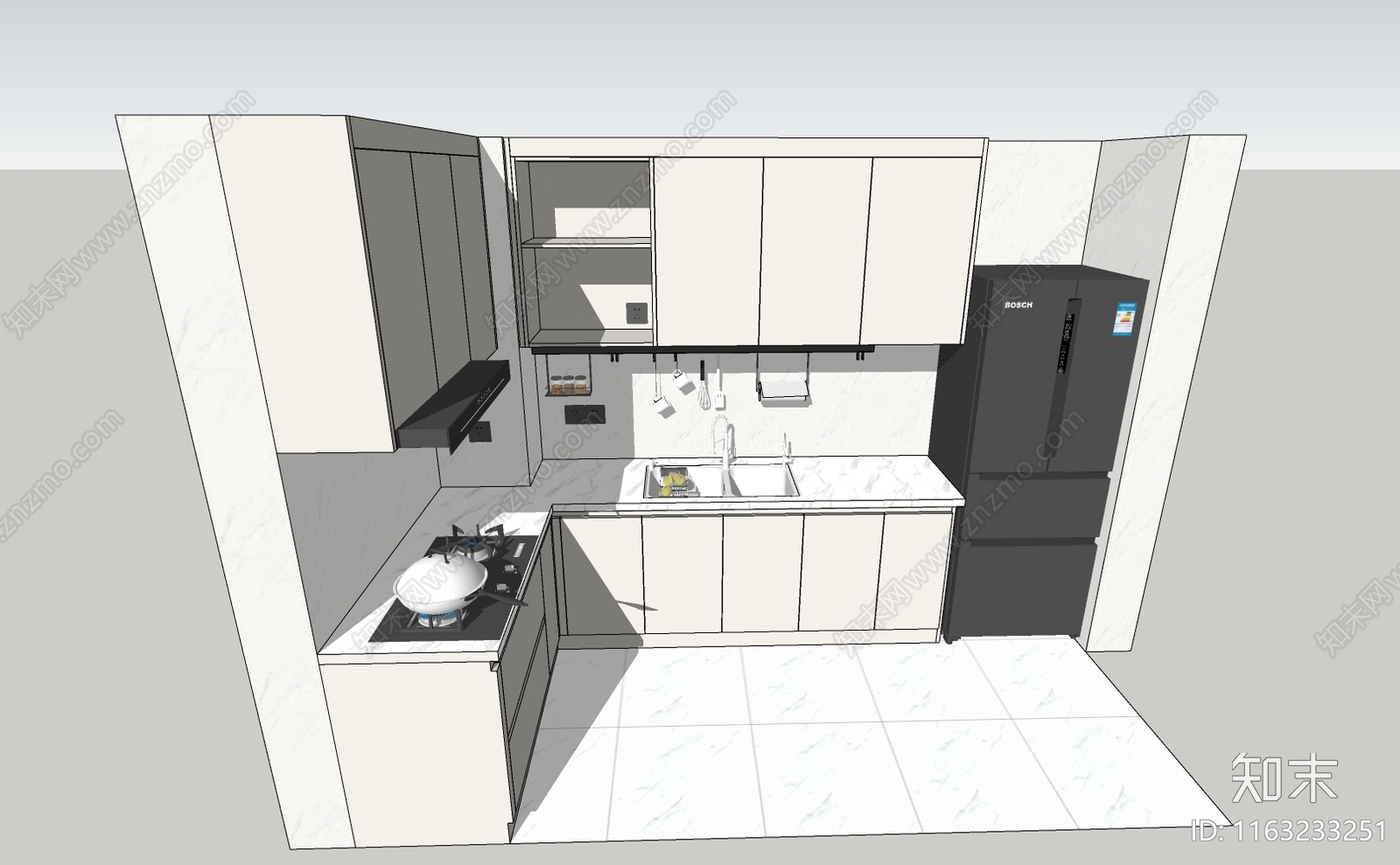 现代简约开放式厨房SU模型下载【ID:1163233251】
