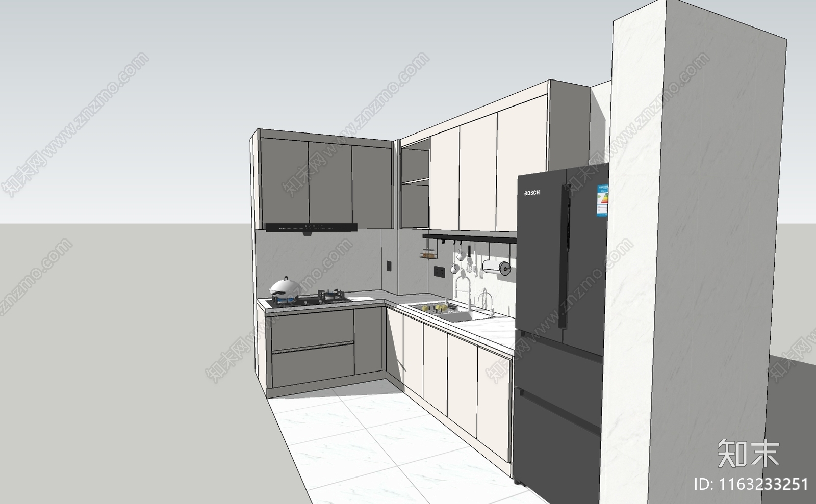 现代简约开放式厨房SU模型下载【ID:1163233251】