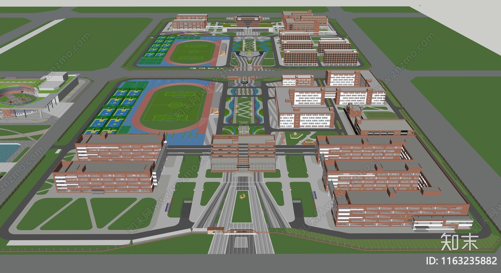 现代新中式校园景观SU模型下载【ID:1163235882】