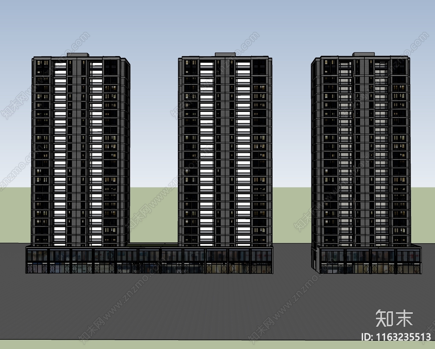 现代高层住宅SU模型下载【ID:1163235513】