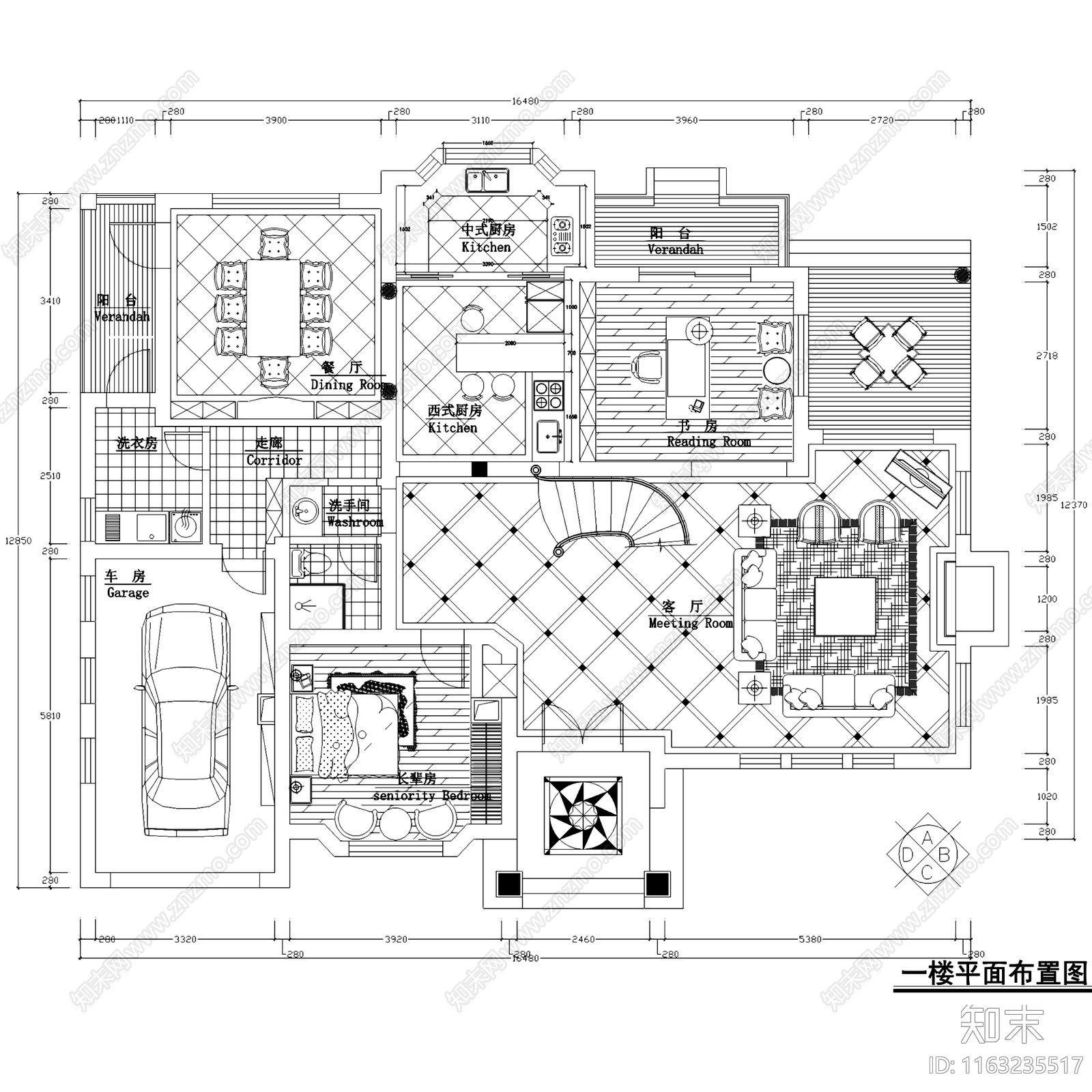 欧式复古二层别墅室内家装cad施工图下载【ID:1163235517】