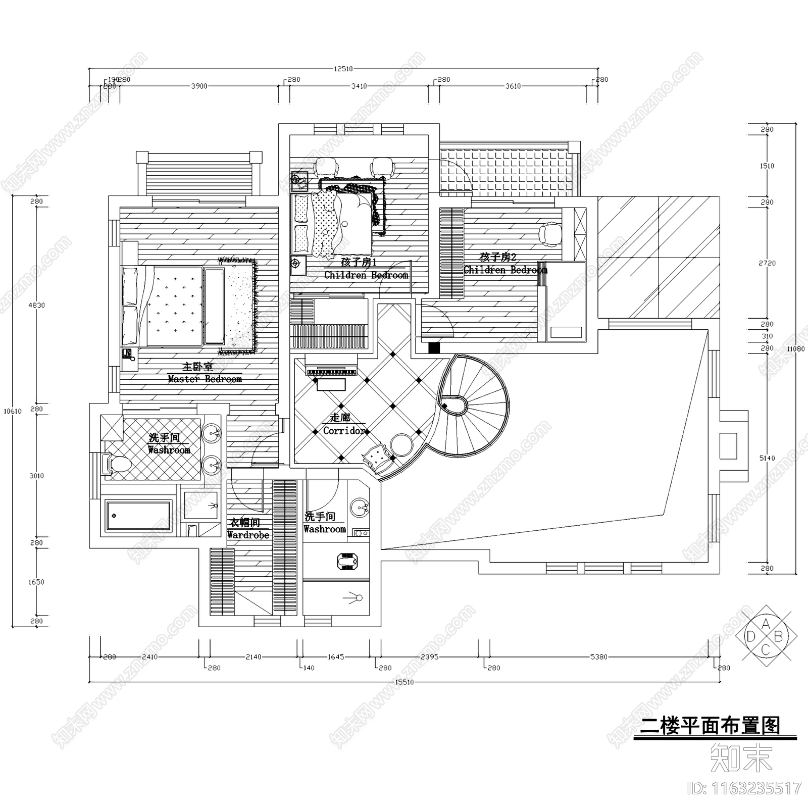 欧式复古二层别墅室内家装cad施工图下载【ID:1163235517】