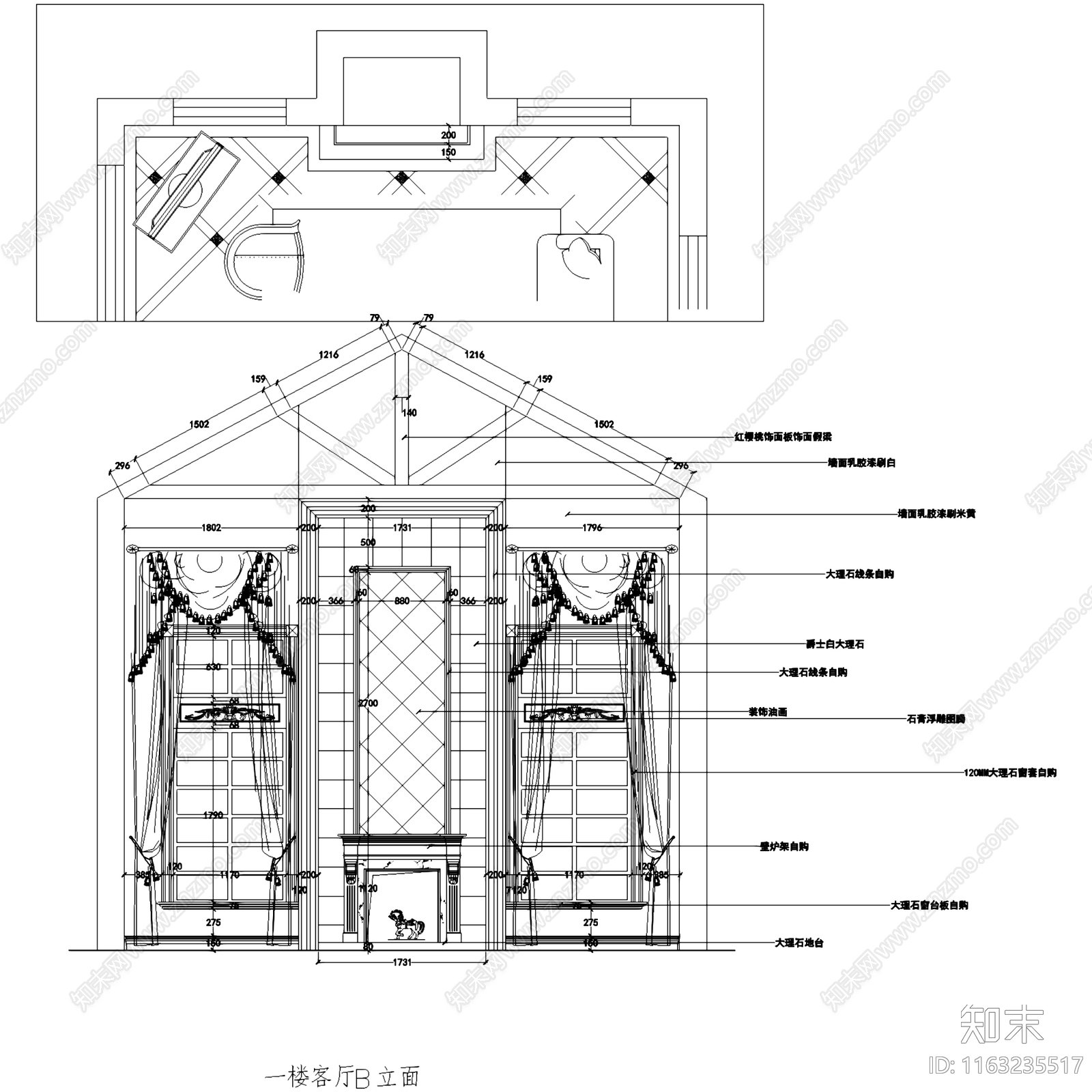 欧式复古二层别墅室内家装cad施工图下载【ID:1163235517】