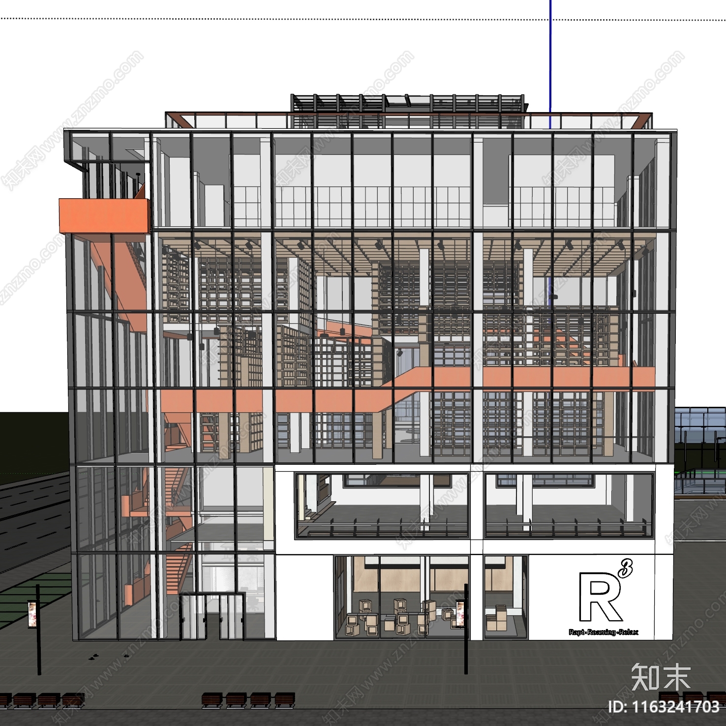 现代简约图书馆建筑SU模型下载【ID:1163241703】