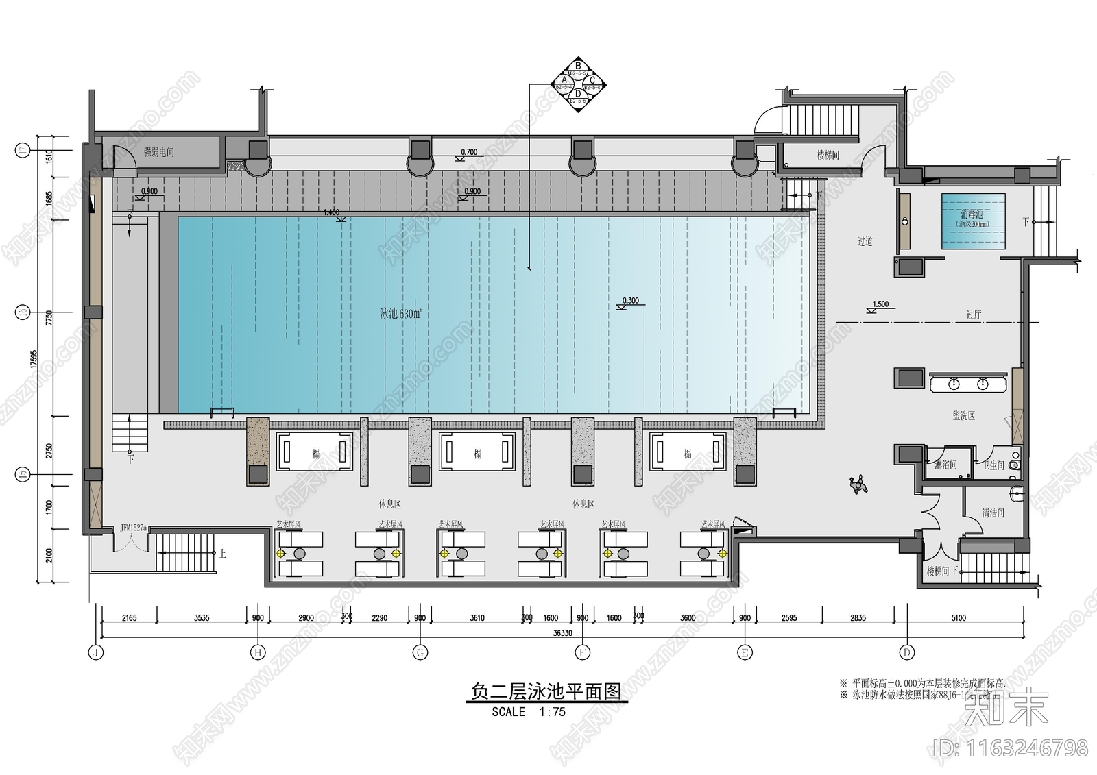 现代洗浴中心施工图下载【ID:1163246798】