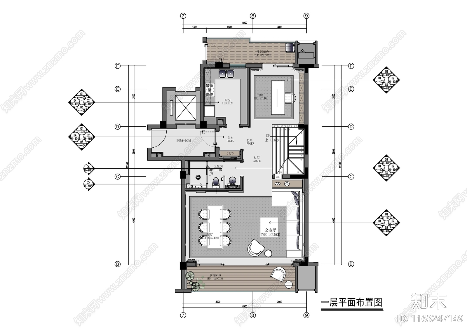 现代美式整体家装空间cad施工图下载【ID:1163247149】