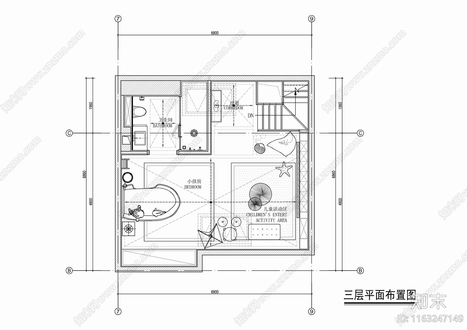 现代美式整体家装空间cad施工图下载【ID:1163247149】