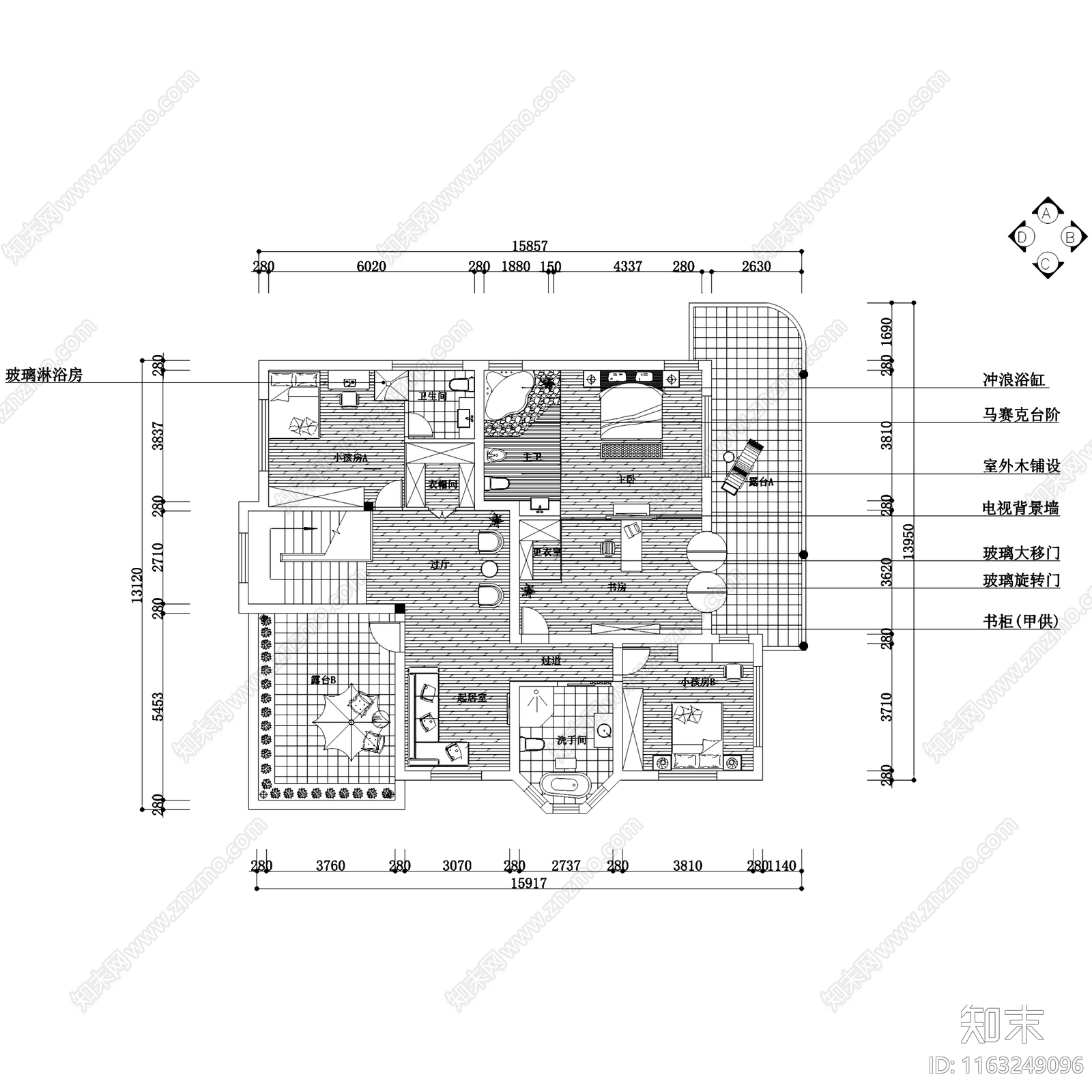 现代三层别墅私宅室内家装cad施工图下载【ID:1163249096】