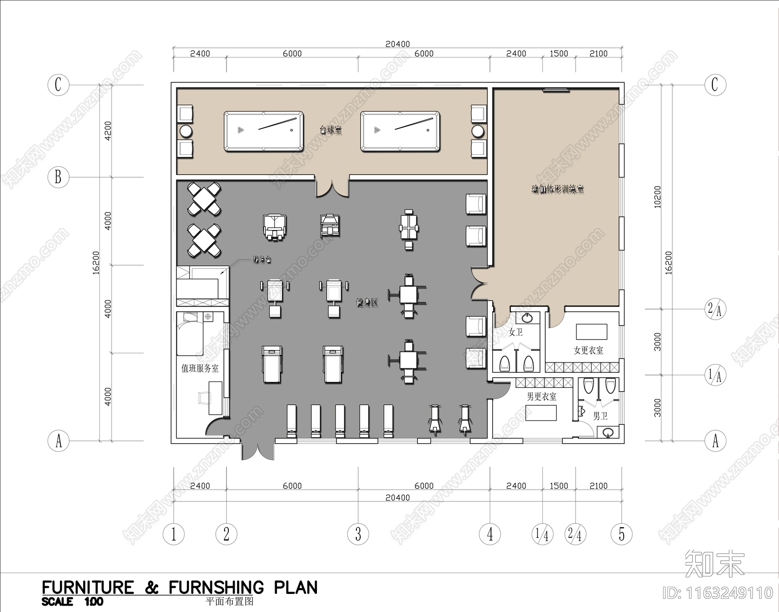 现代健身房施工图下载【ID:1163249110】