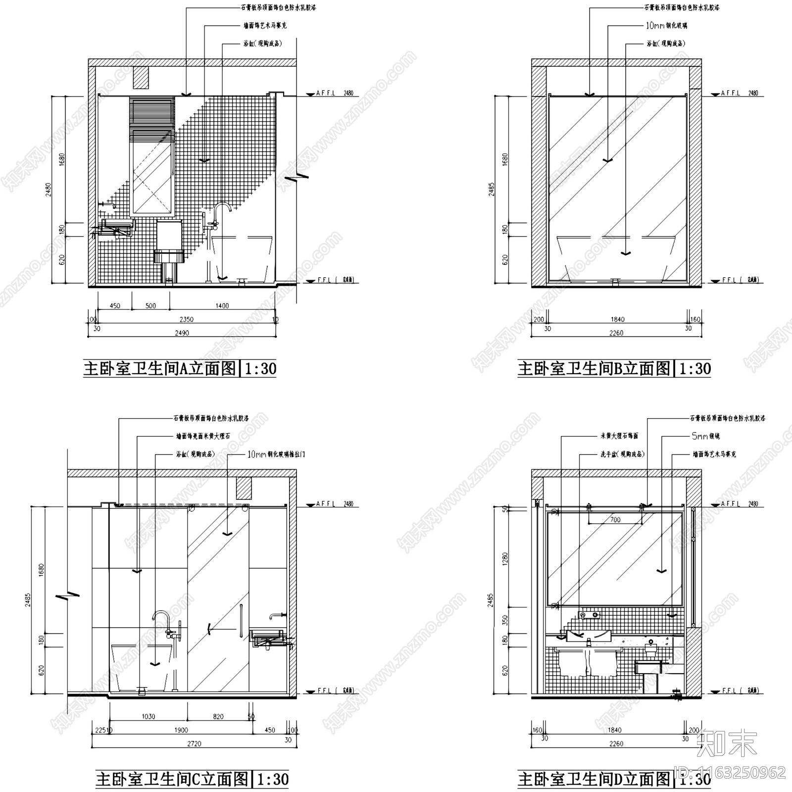 现代中式山水华庭情景洋房带地下室室内家装cad施工图下载【ID:1163250962】