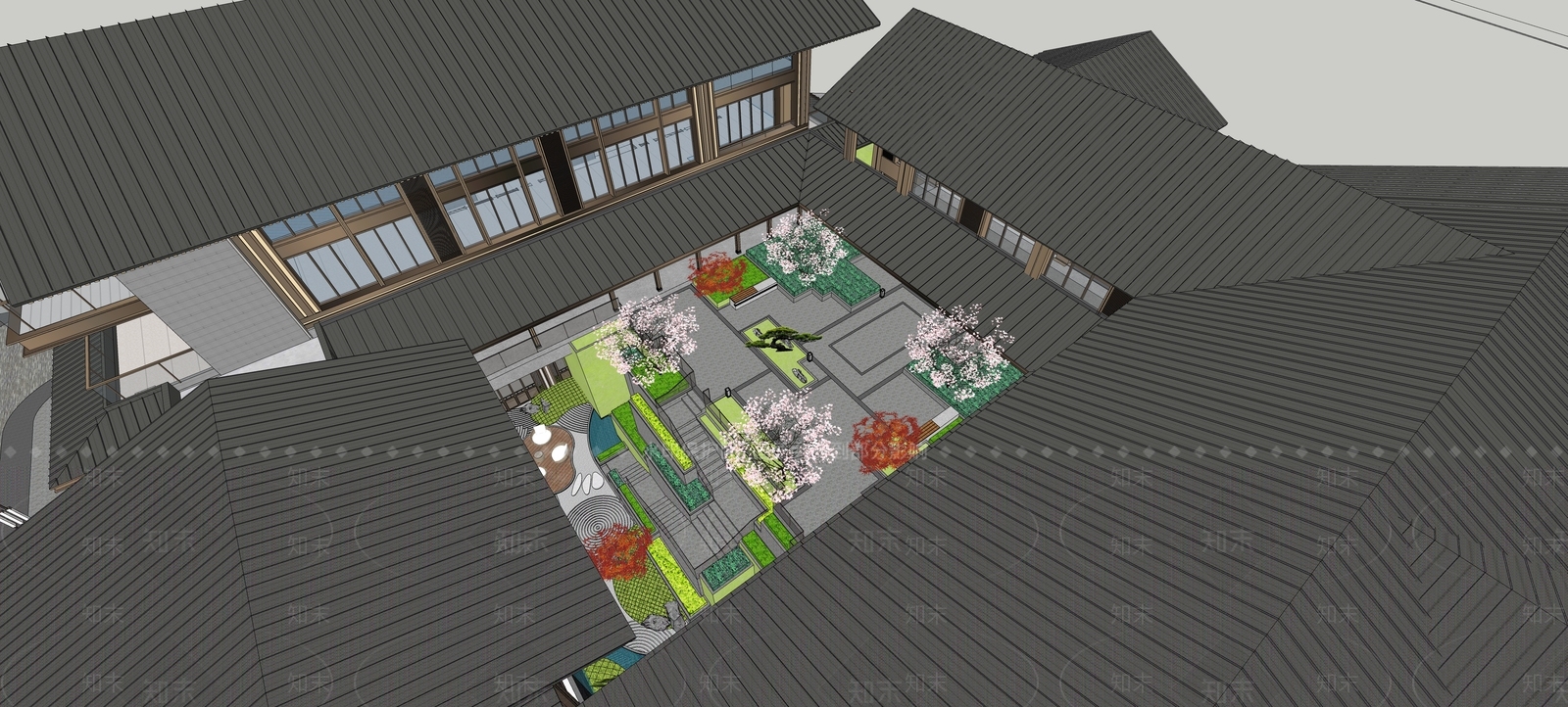 新中式乡村庭院SU模型下载【ID:1163252384】